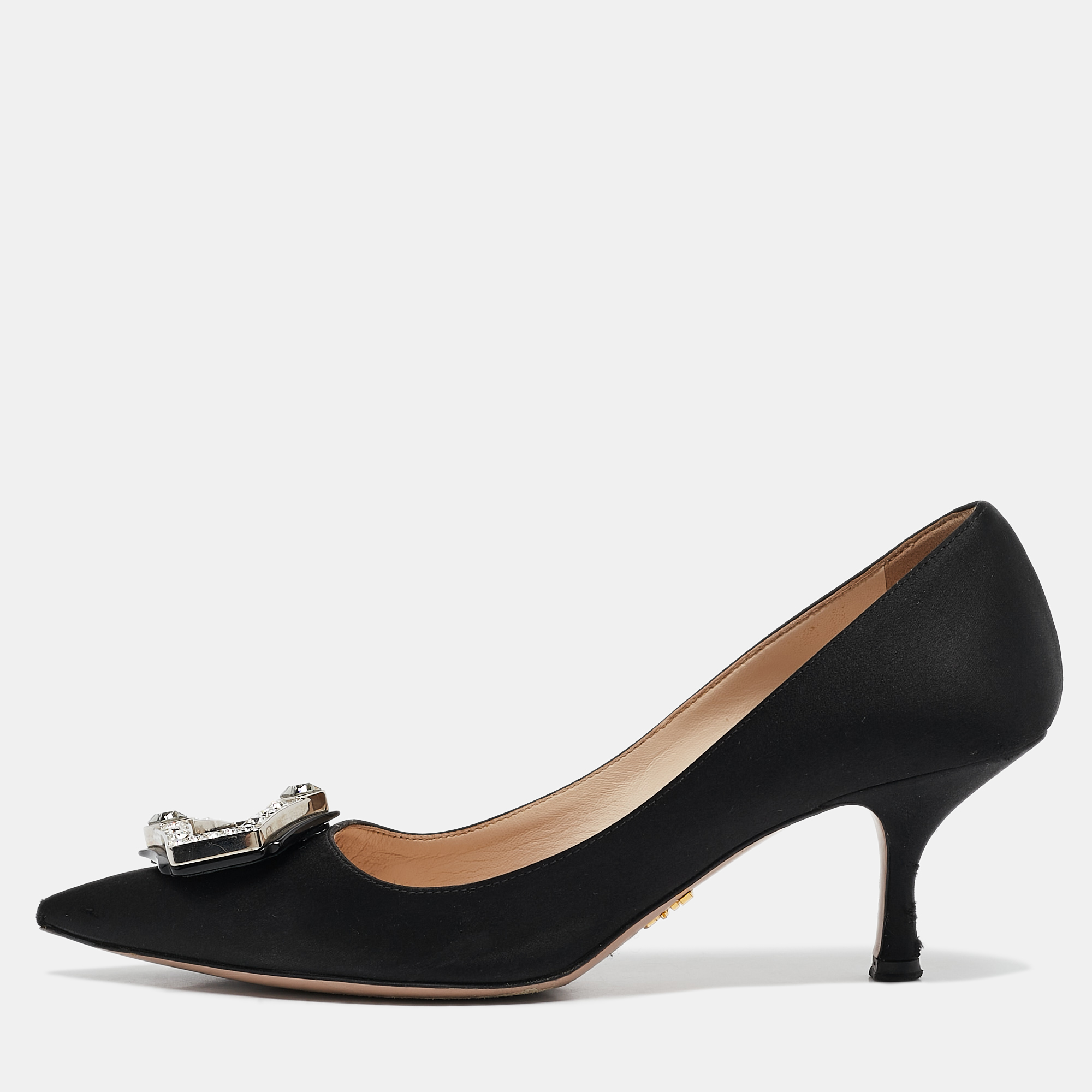 

Prada Black Satin Crystal Embellished Pointed Toe Pumps Size