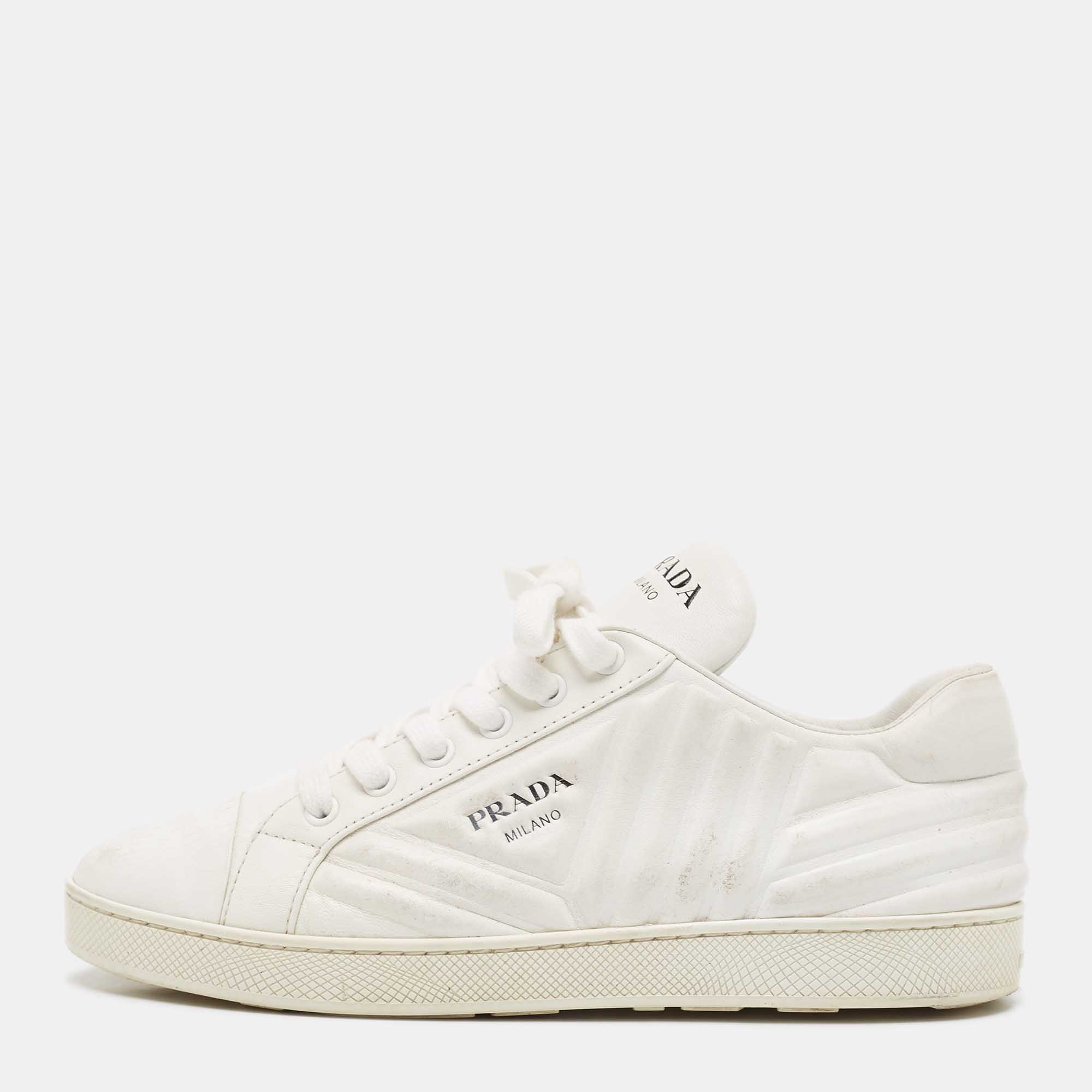 

Prada White Leather Lace Up Low Top Sneakers Size