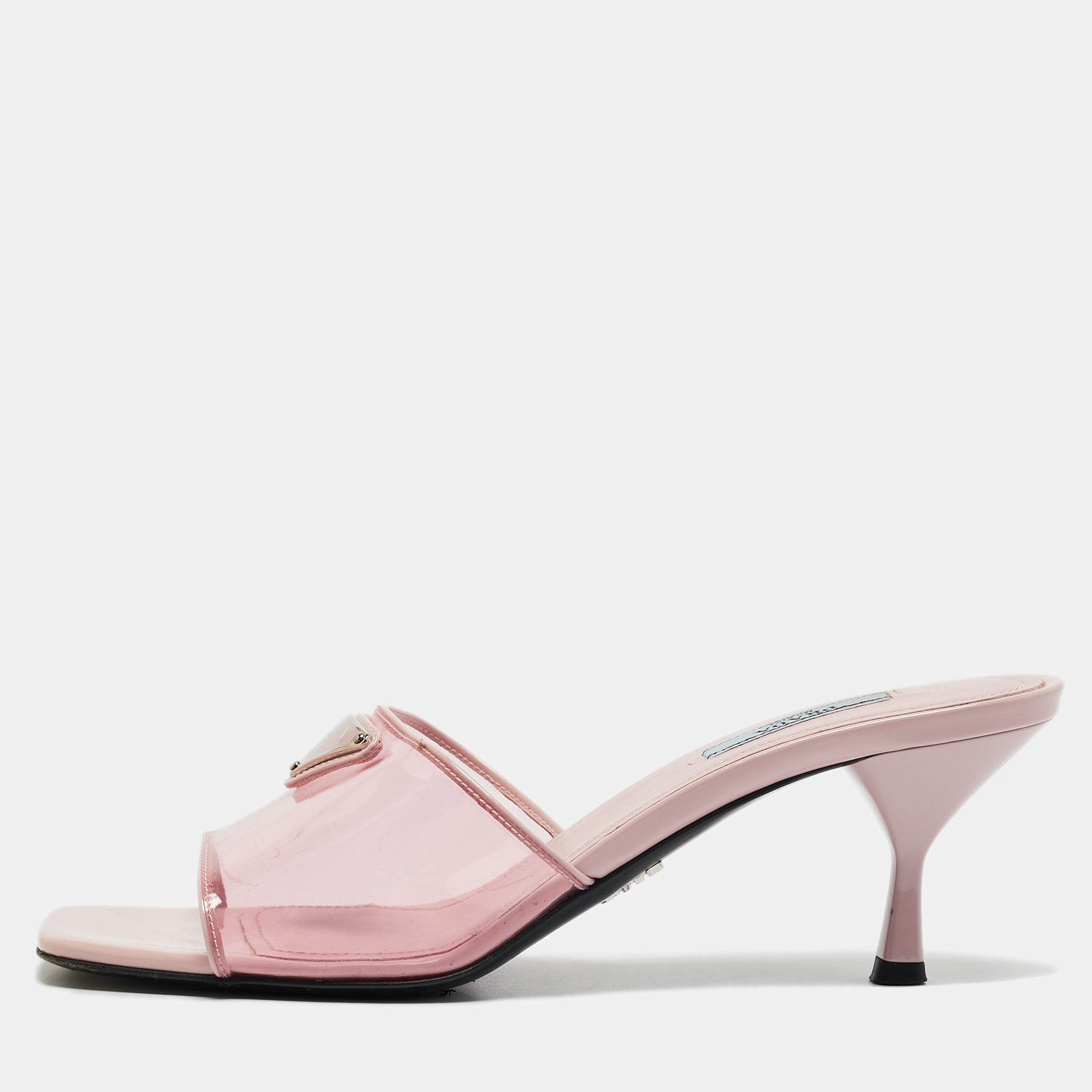 

Prada Pink PVC Logo Slide Sandals Size