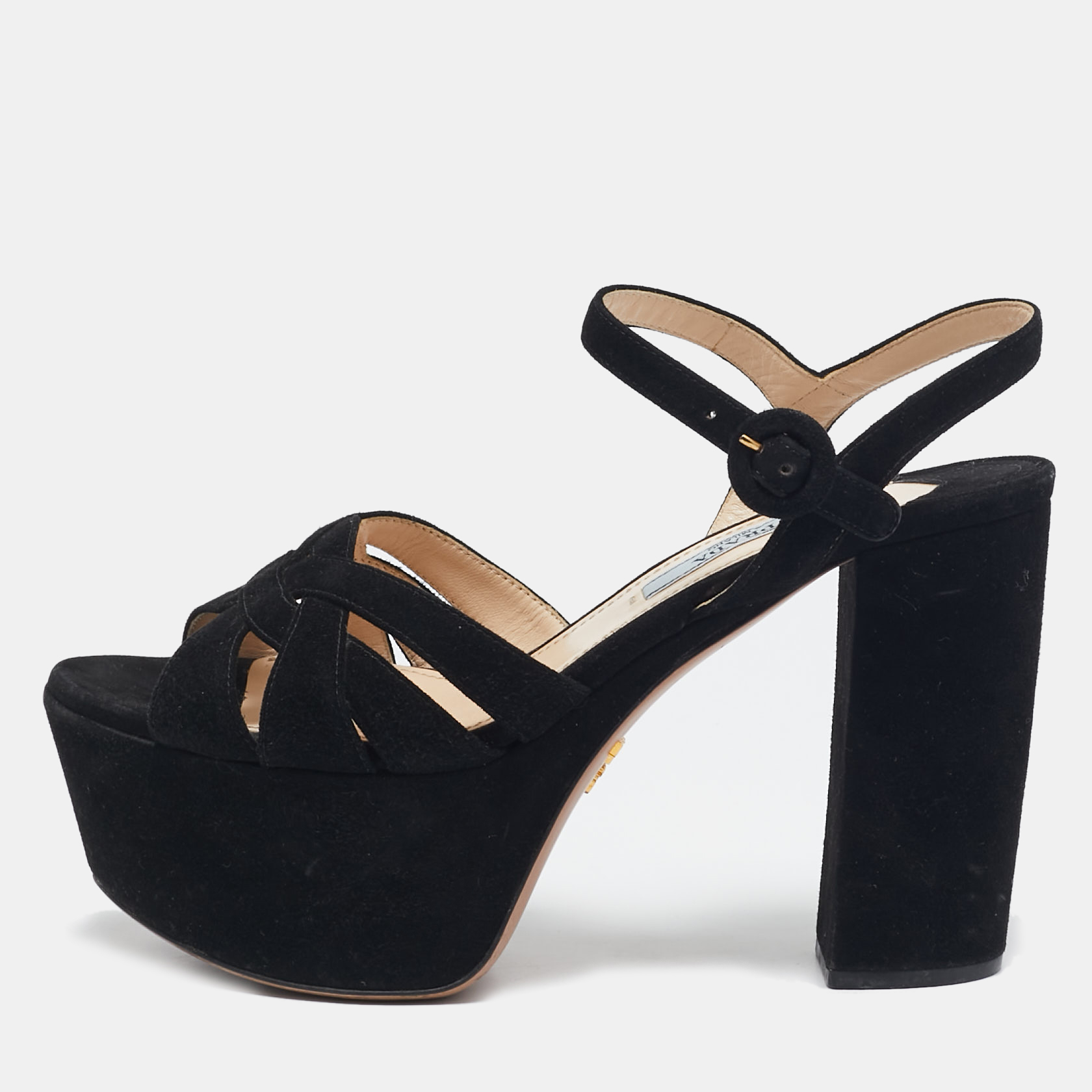 

Prada Black Suede Ankle Strap Platform Sandals Size