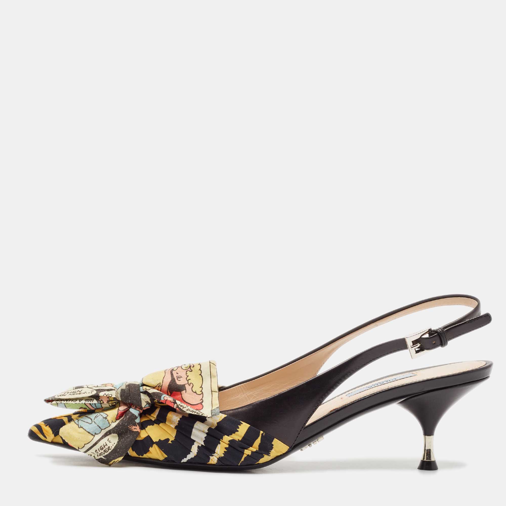 

Prada Multicolor Leather and Fabric Bow Slingback Pumps Size