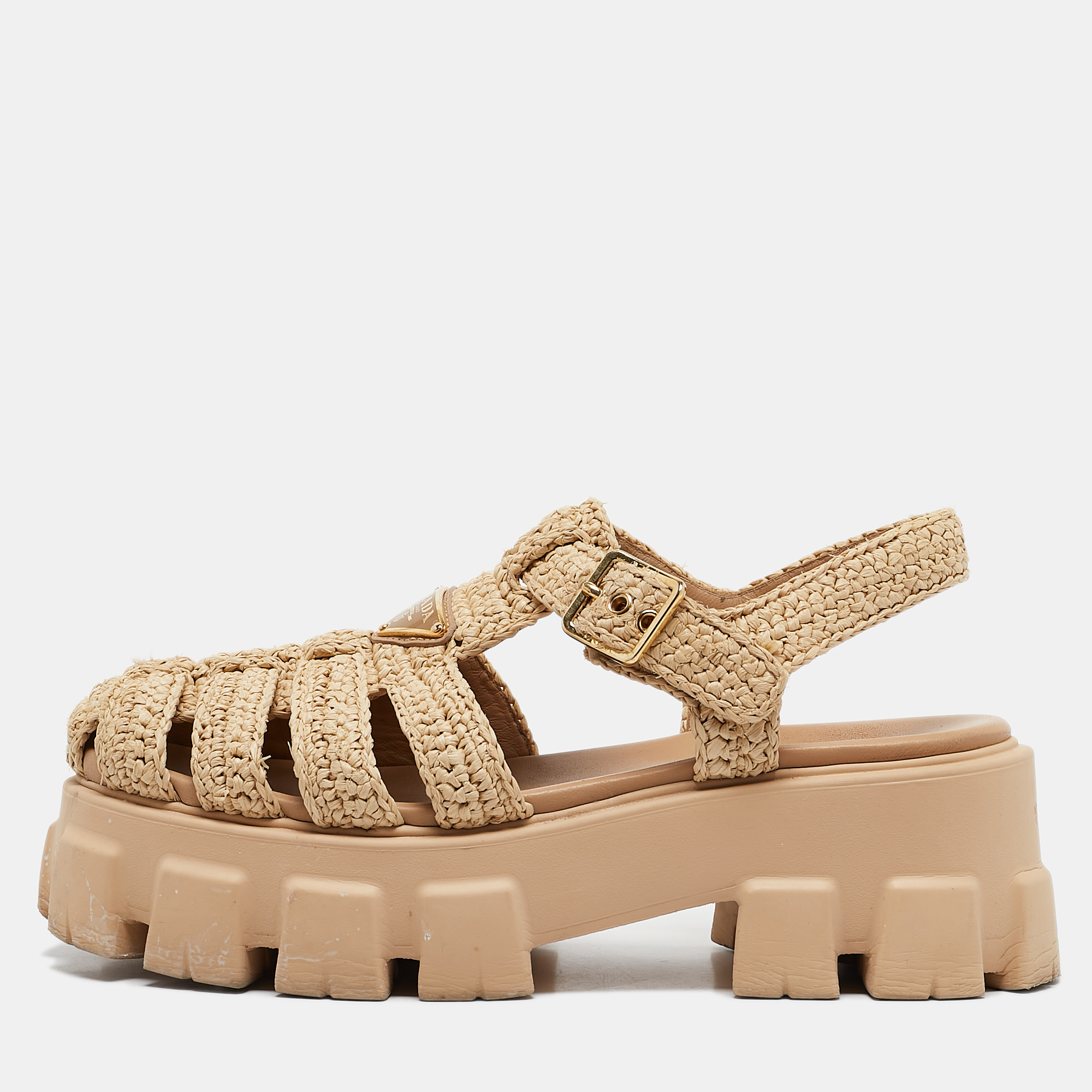 

Prada Beige Raffia Monolith Sandals Size