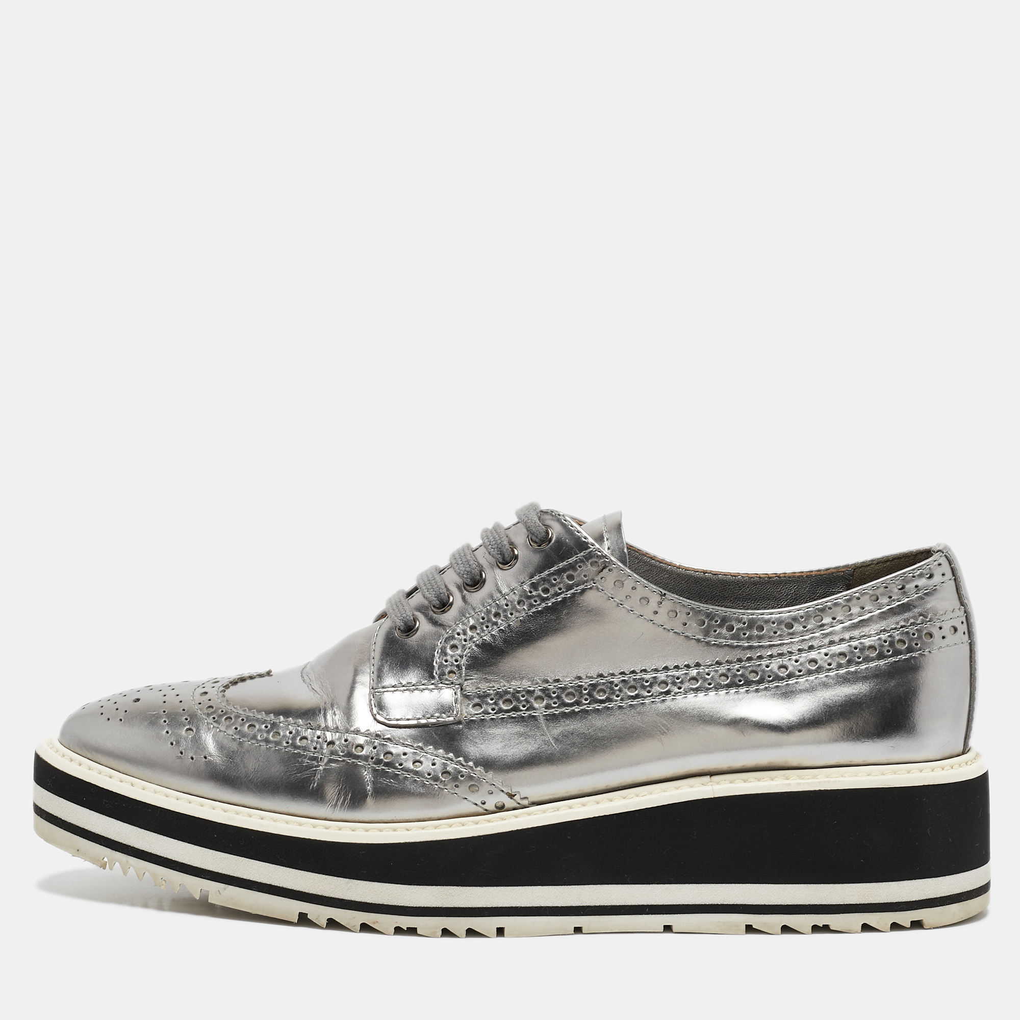 

Prada Silver Leather Brogues Oxford Sneakers Size