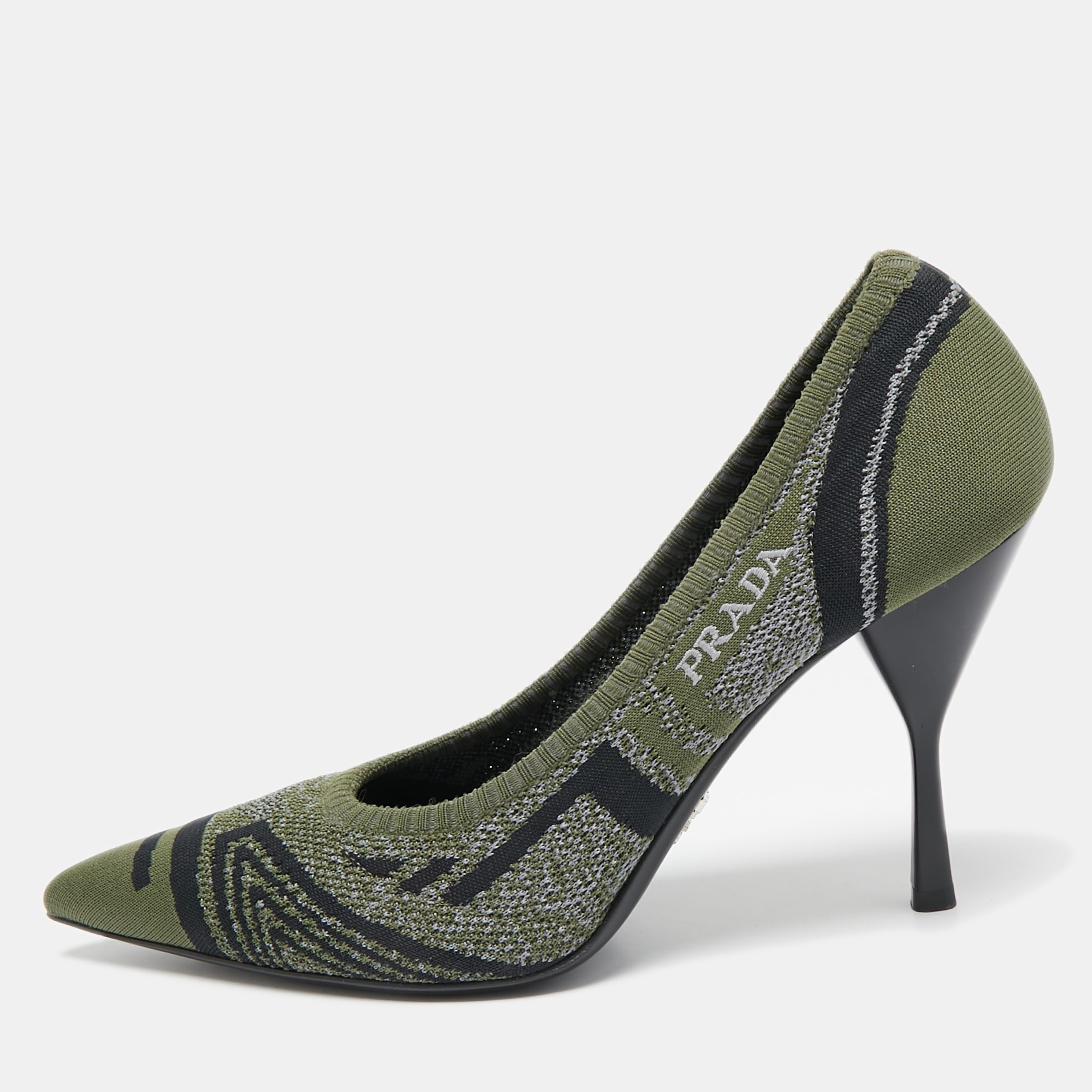 

Prada Green Printed Knit Fabric Pointed Toe Pumps Size