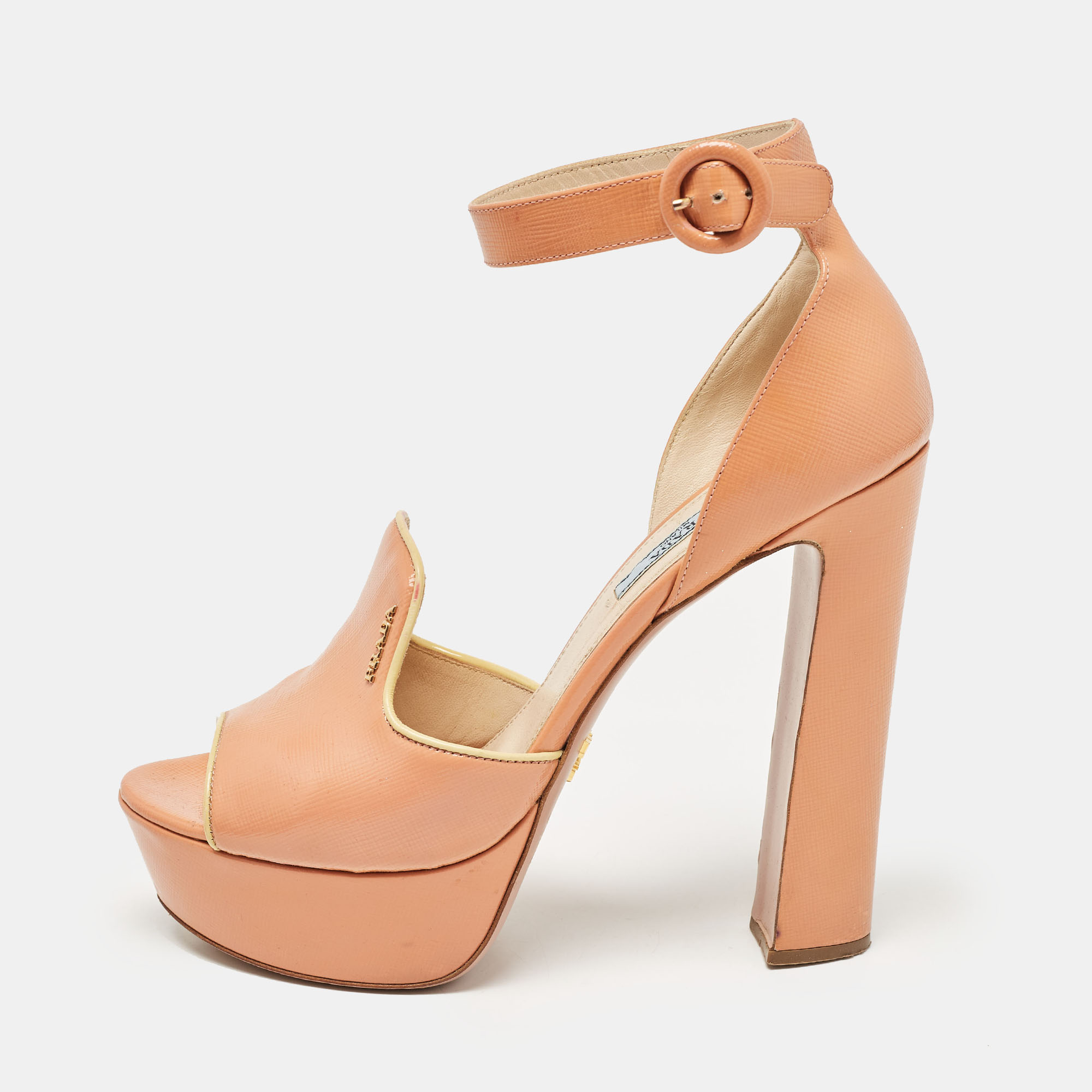 

Prada Pink Patent Leather Platform Ankle Strap Sandals Size, Orange