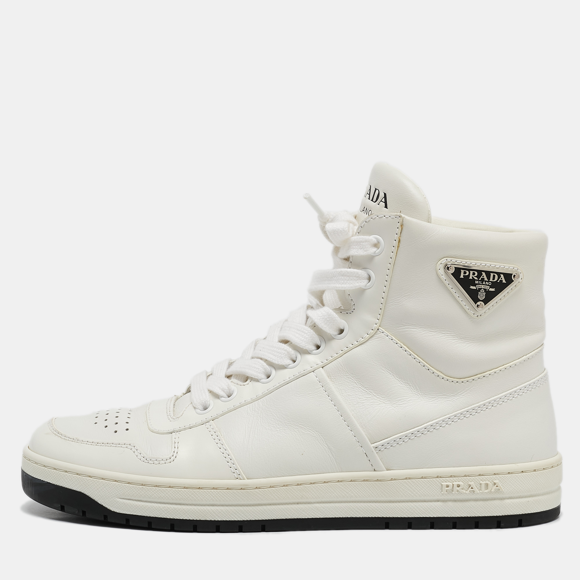 

Prada White Leather New Avenue High Top Sneakers Size