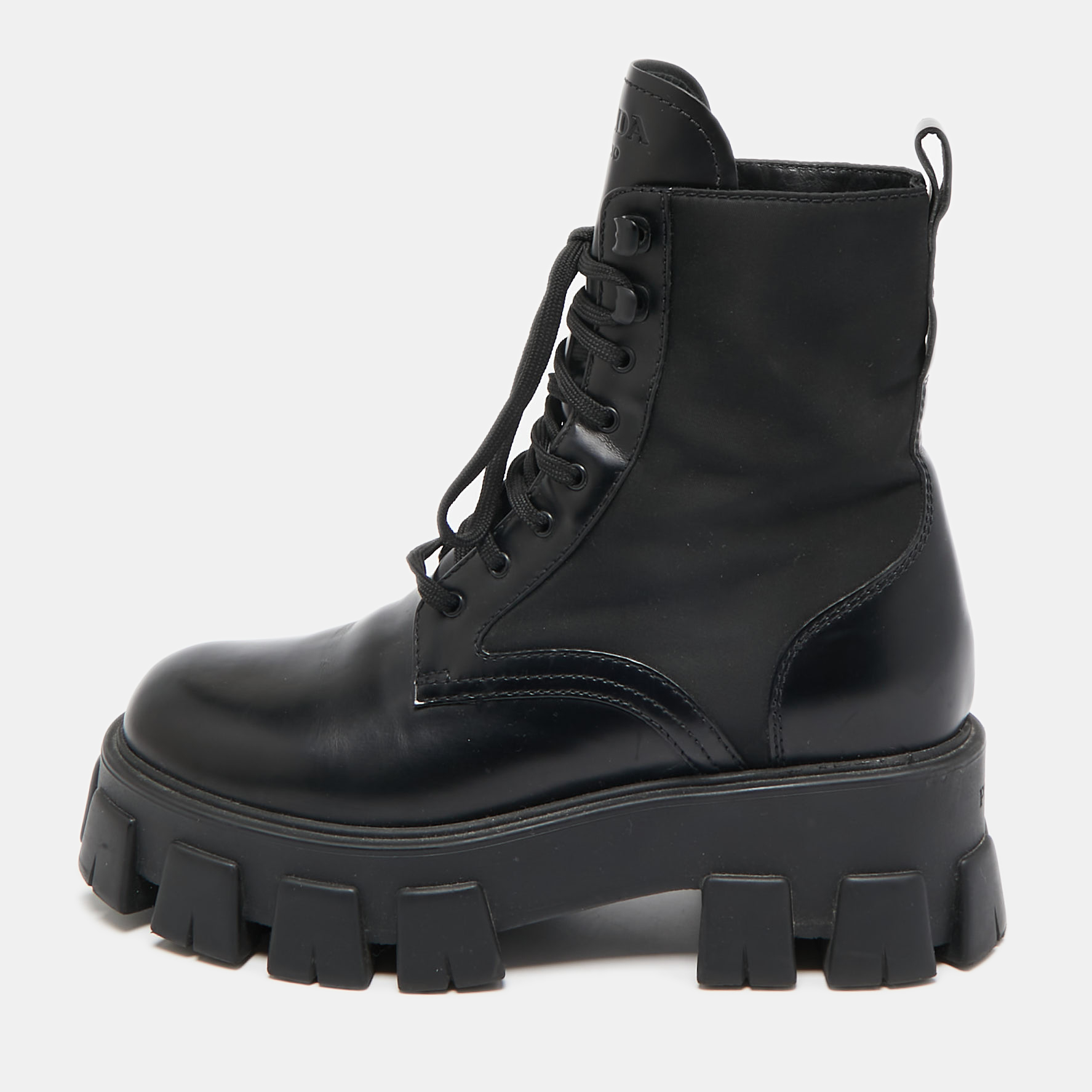 

Prada Black Leather and Nylon Monolith Ankle Boots Size