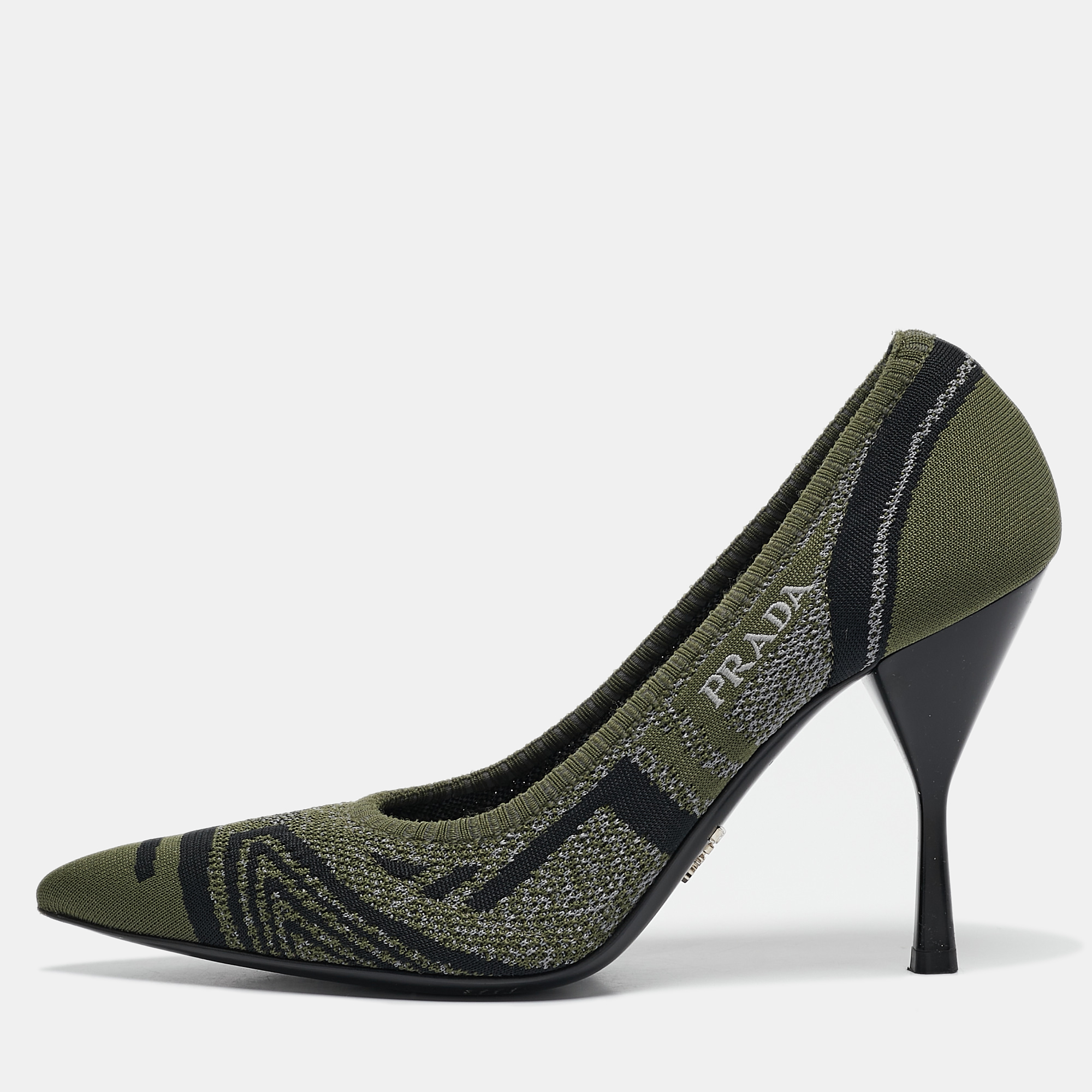 

Prada Green/Black Printed Knit Fabric Pointed Toe Pumps Size