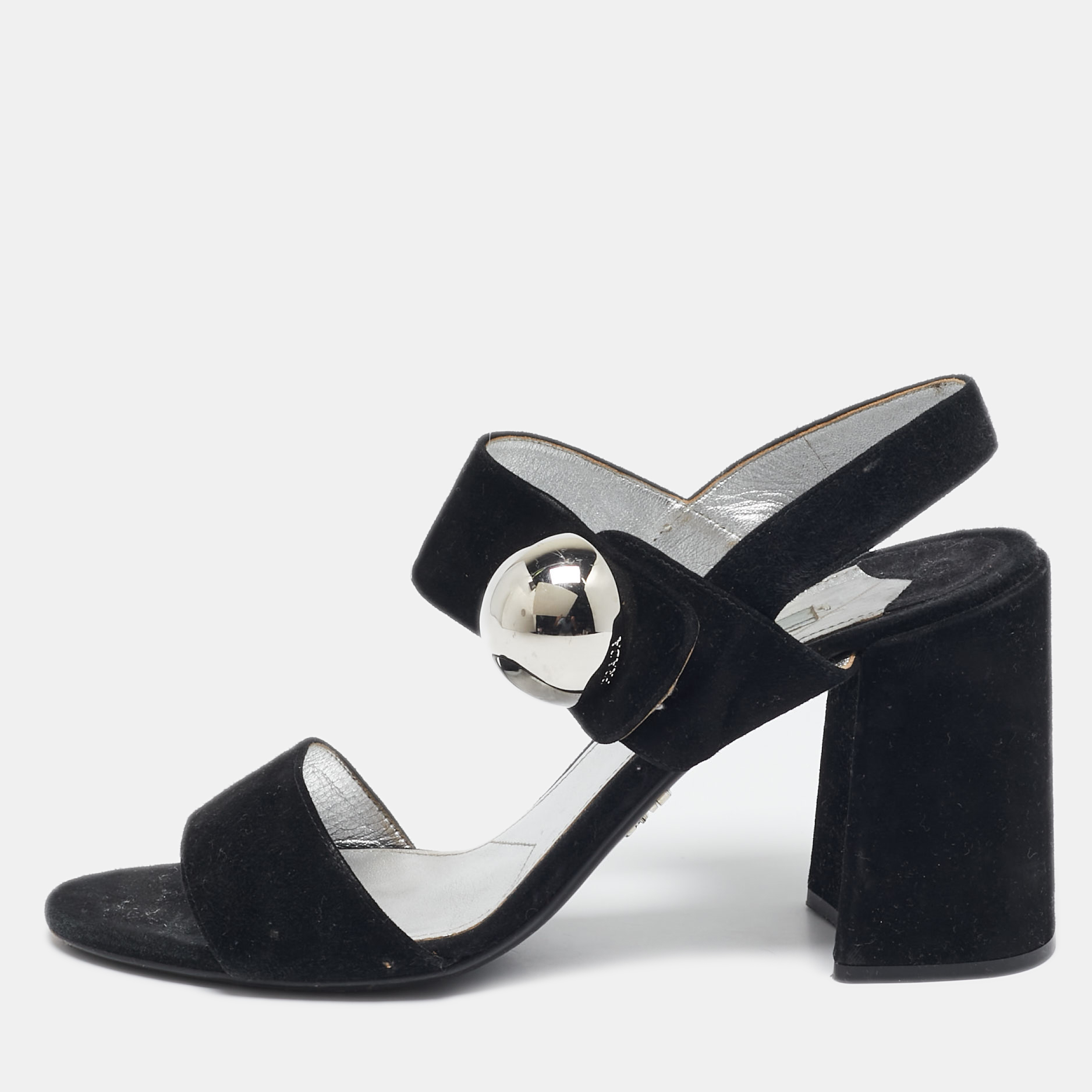 

Prada Black Suede Ankle Strap Block Heel Sandals Size