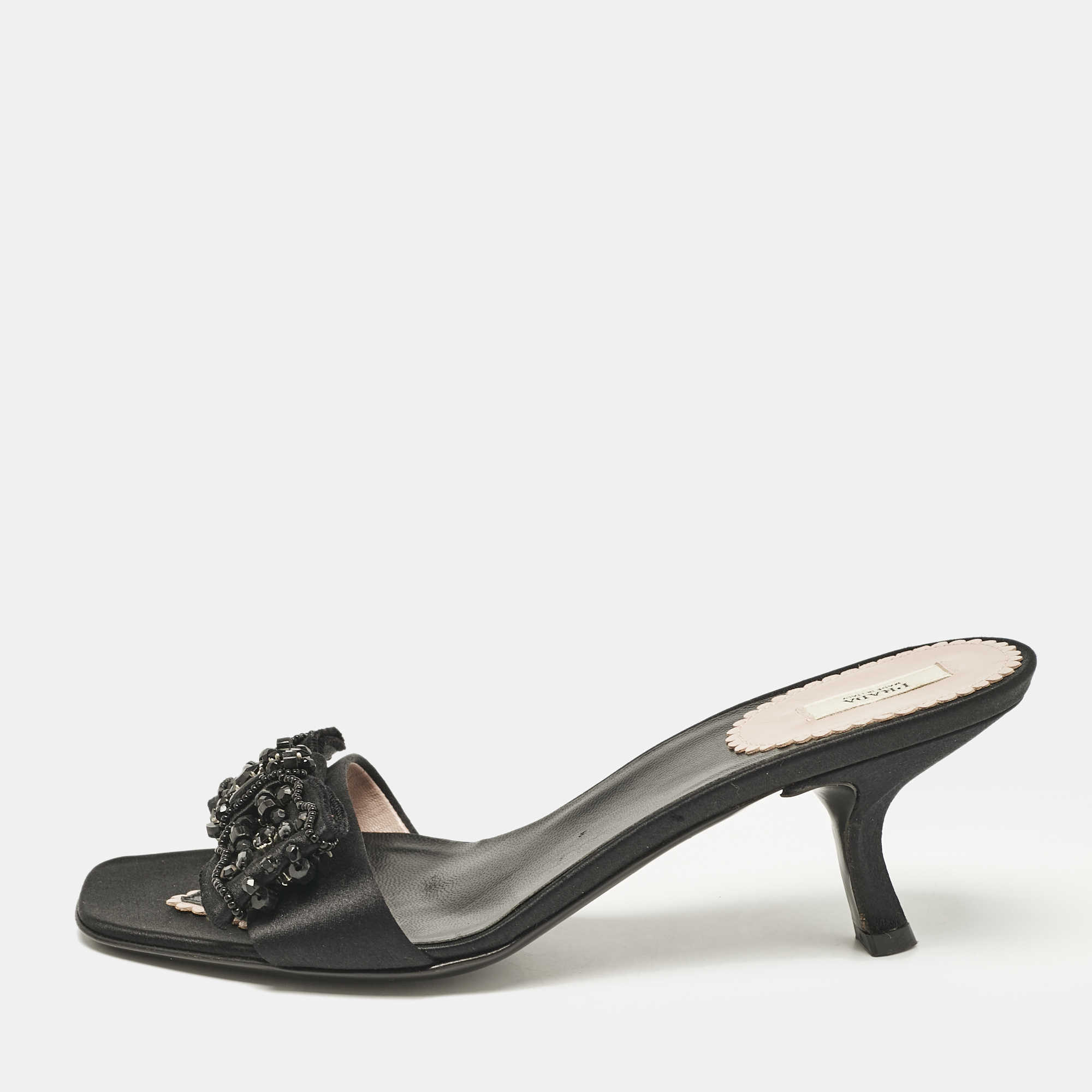 

Prada Black Satin Bow Embellished Slide Sandals Size