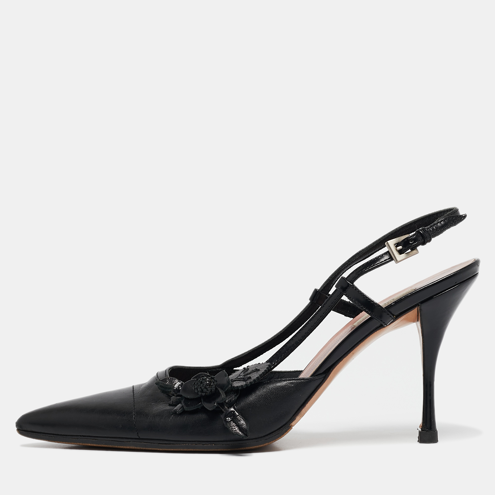 

Prada Black Leather Pointed Toe Slingback Pumps Size