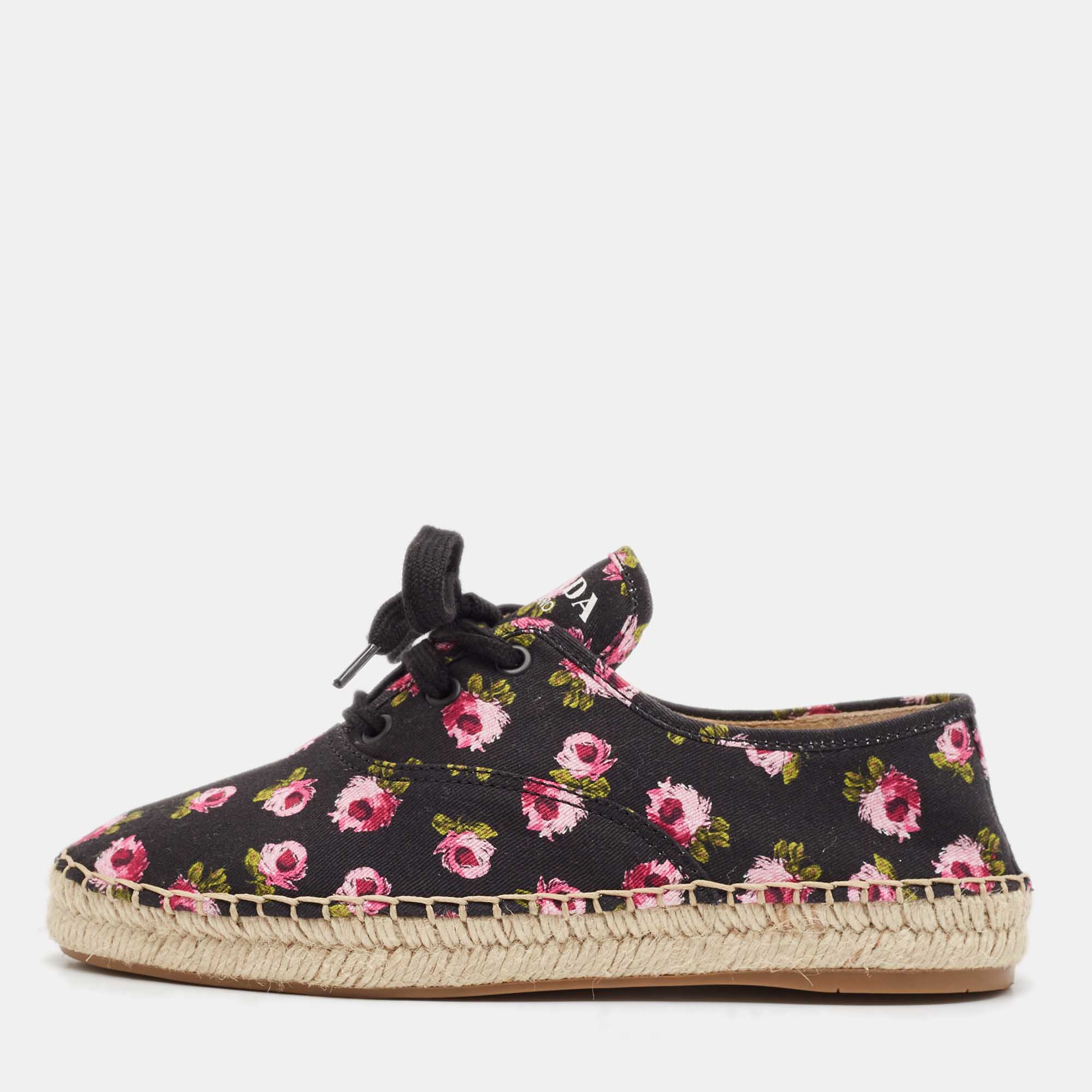 

Prada Multicolor Canvas Lace Up Floral Print Espadrilles Size