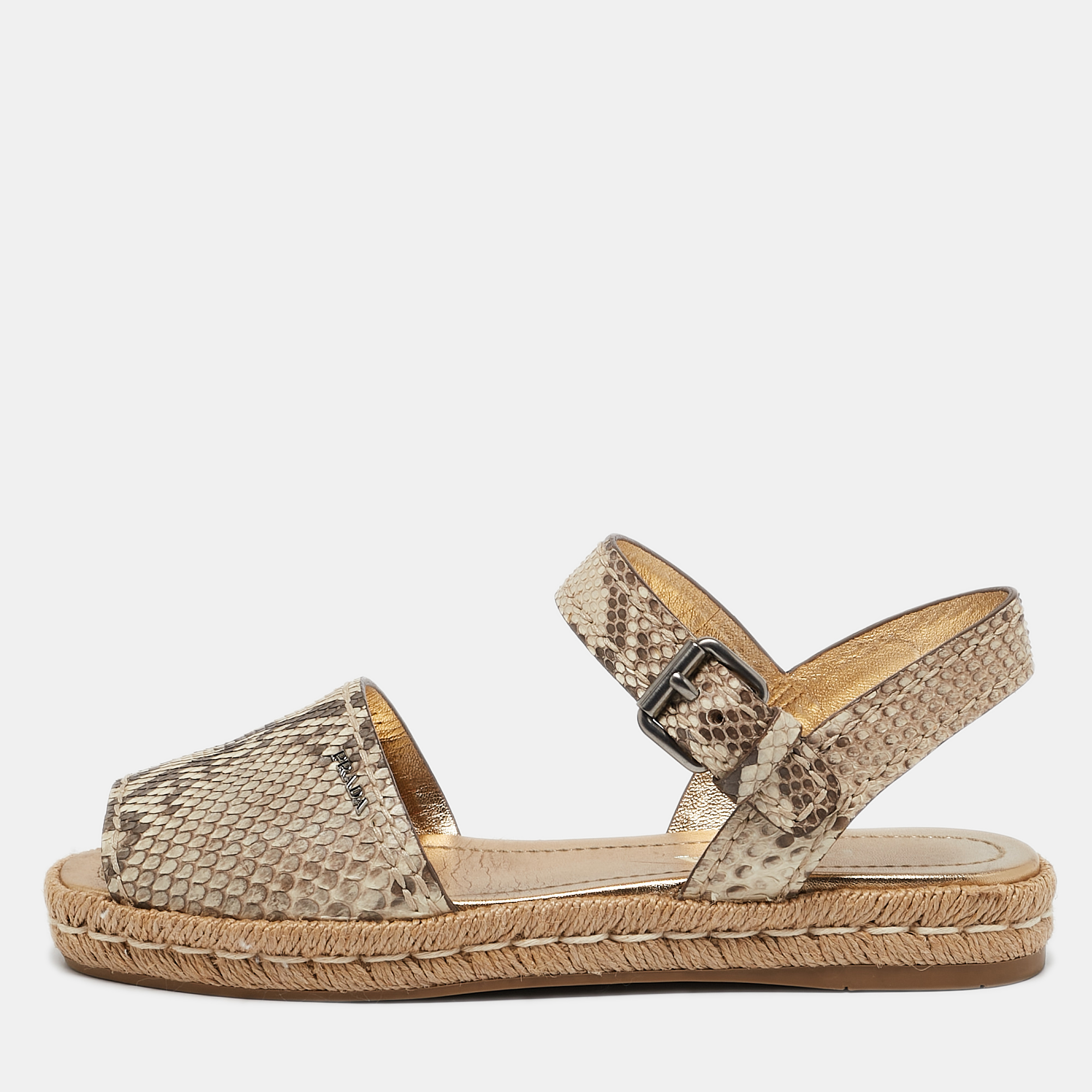 

Prada Brown Python Leather Slingback Espadrille Flats Size