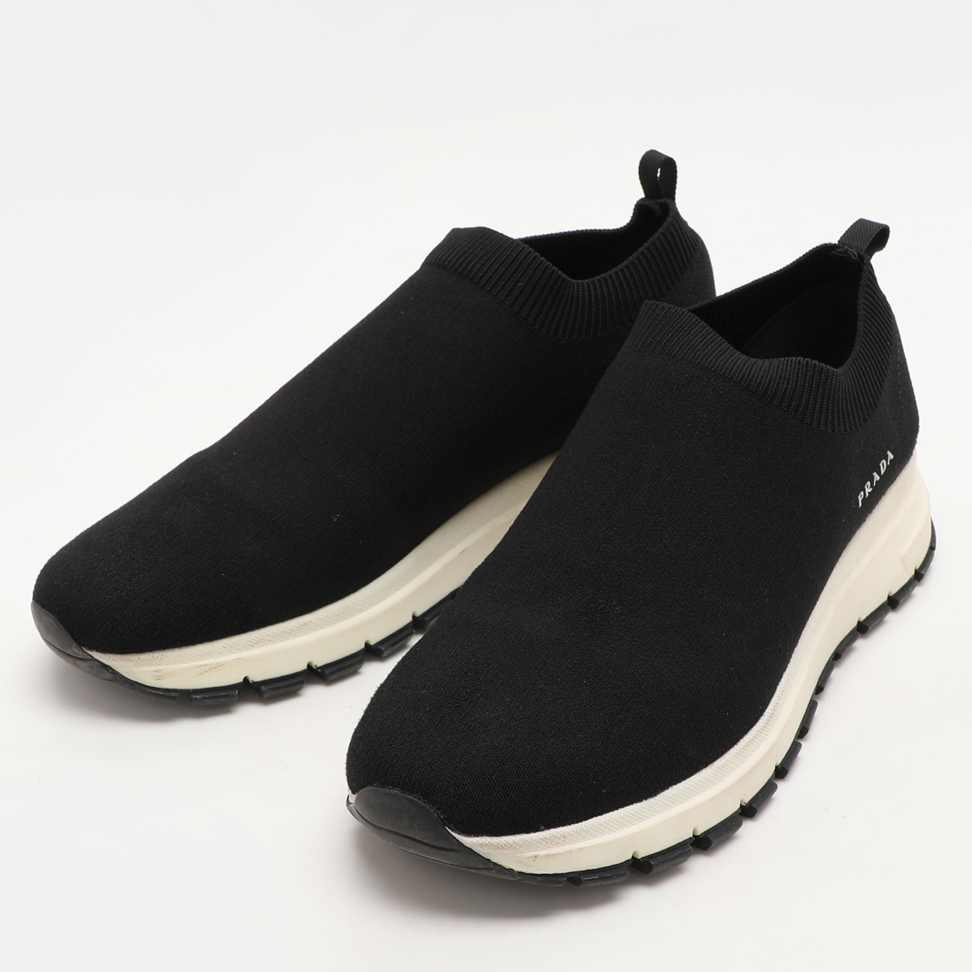 Prada Black Knit Fabric Low Top Sneakers Size 38 