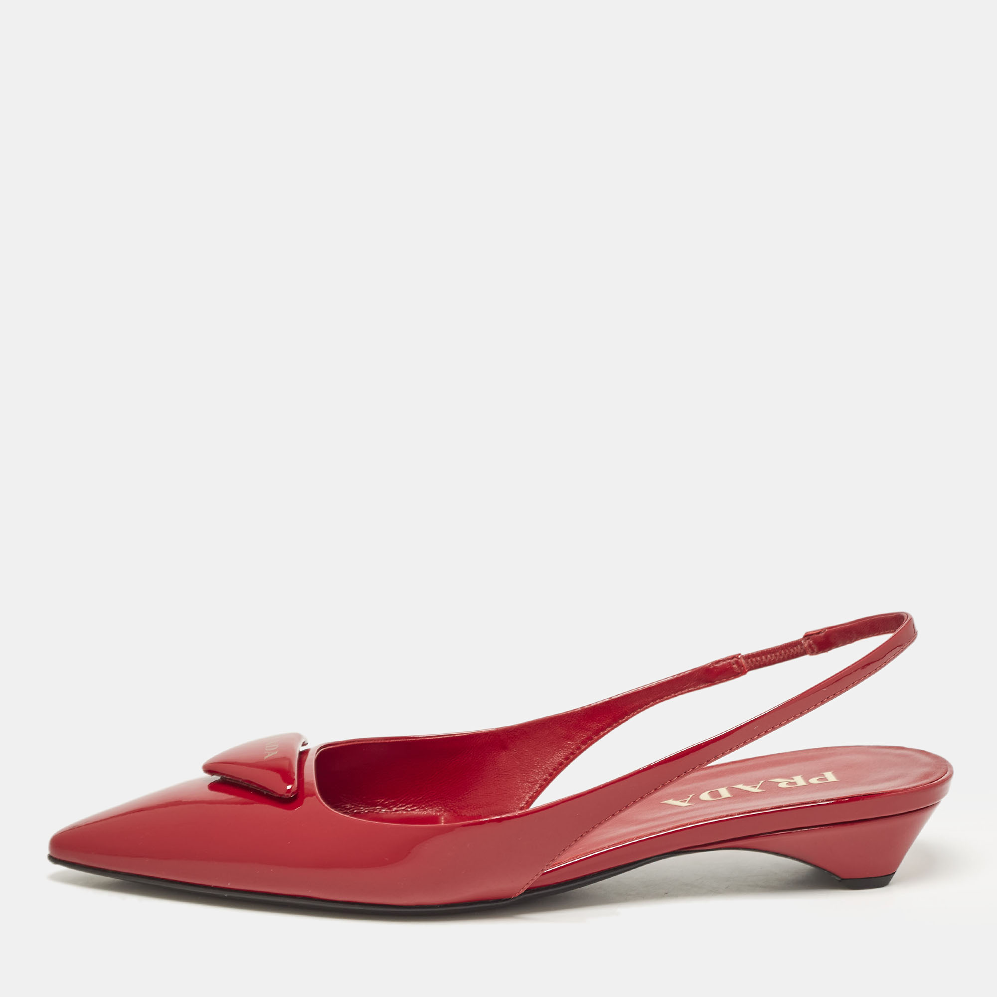 

Prada Red Patent Leather Triangle Logo Slingback Ballet Flats Size