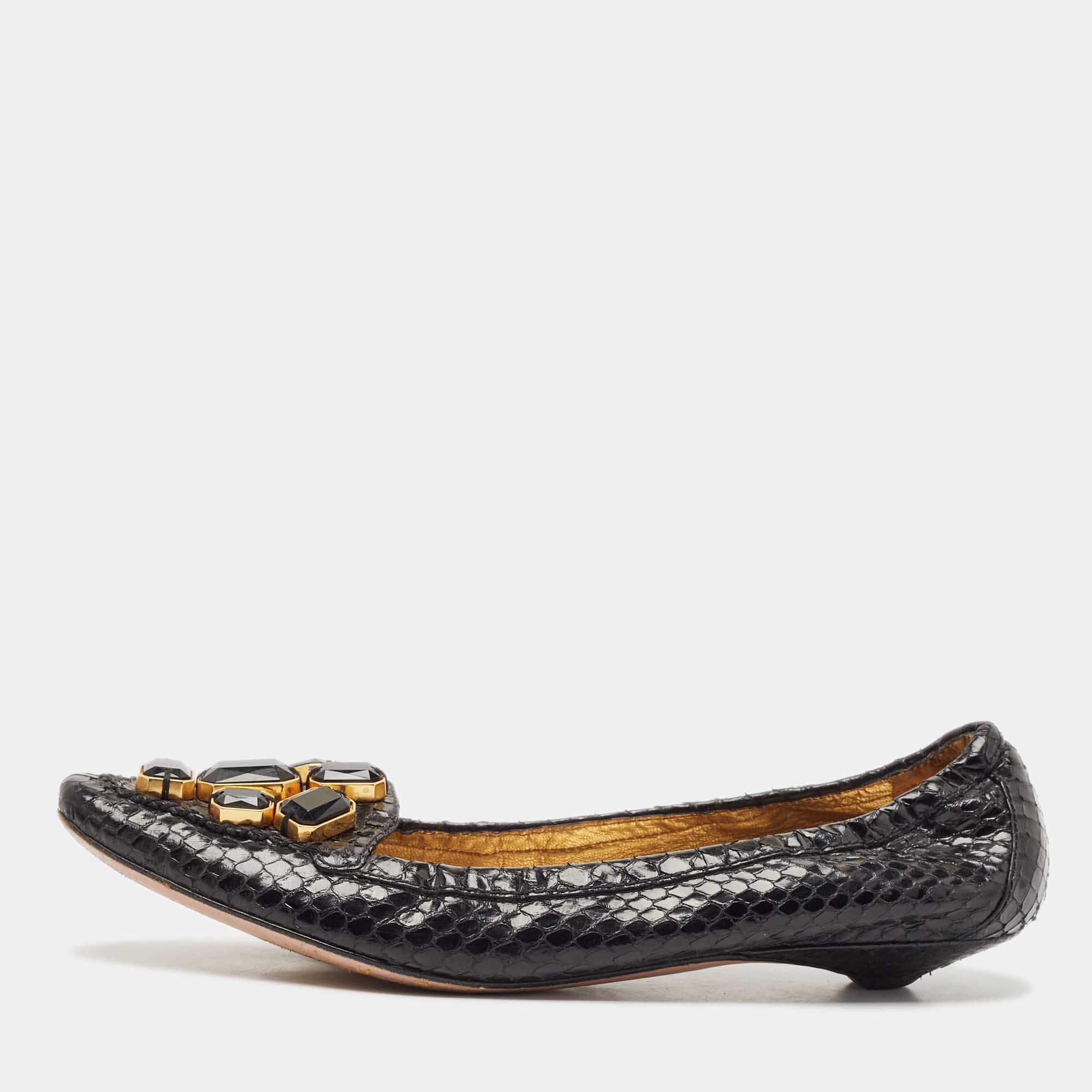 

Prada Black Python Leather Scrunch Loafers Size