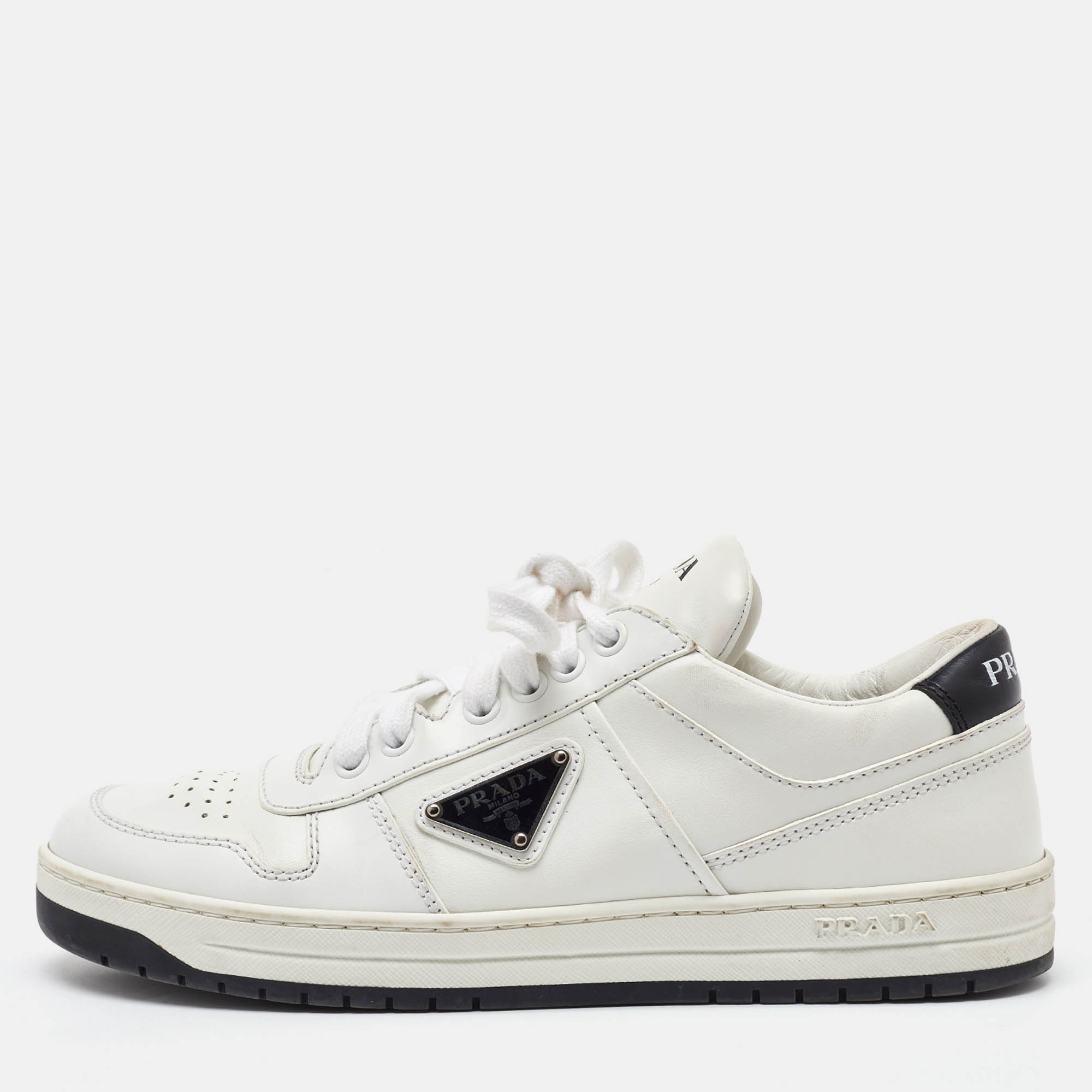 

Prada White Leather Downtown Low Top Sneakers Size