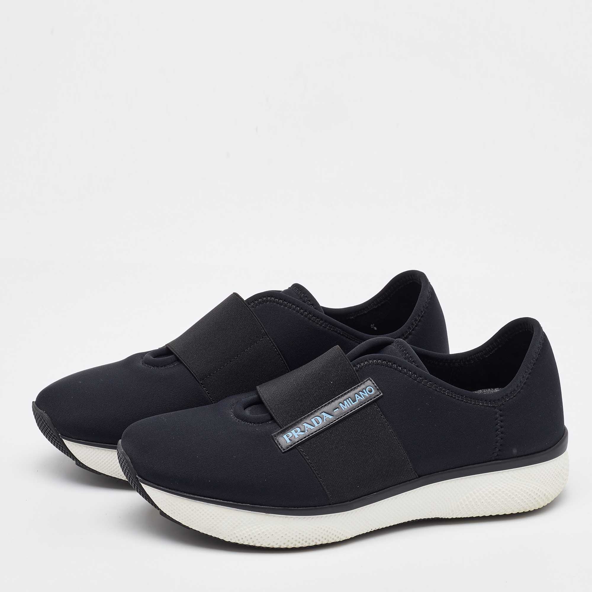 Prada Black Neoprene Slip On Sneakers Size 37.5 
