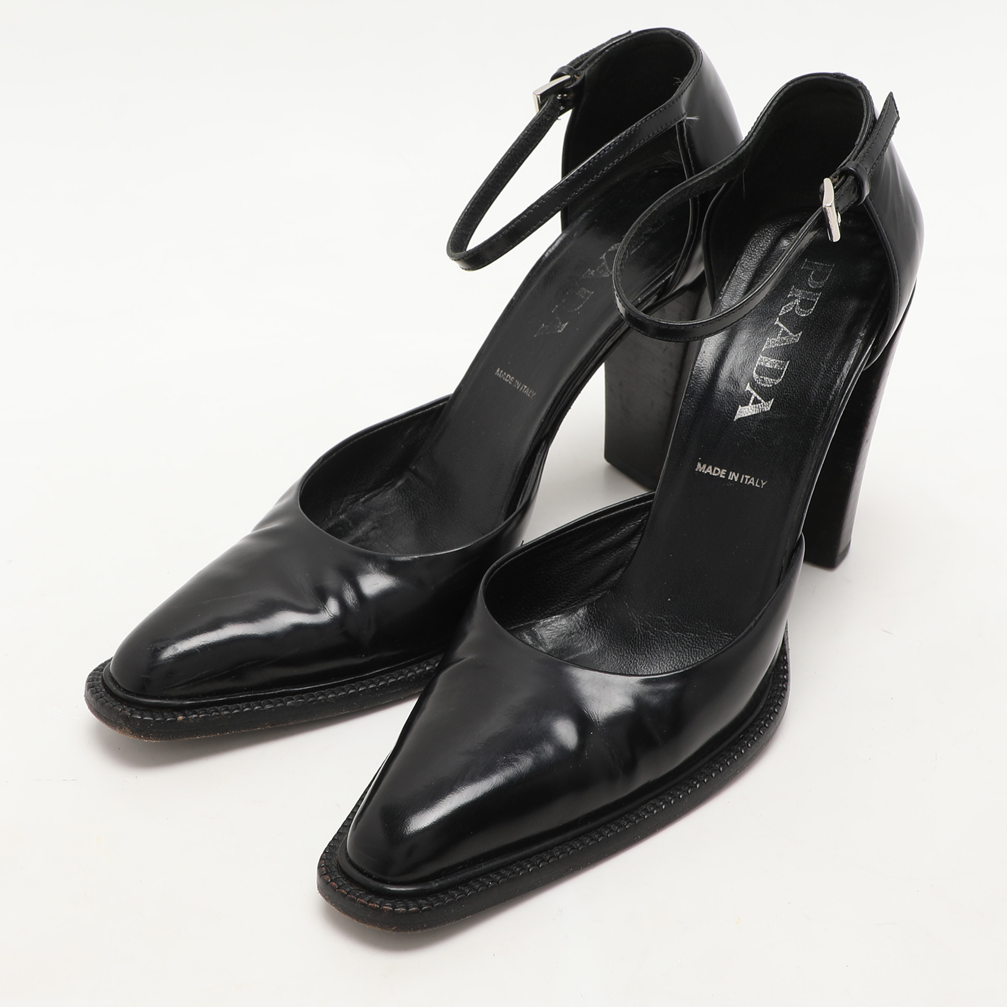 Prada Brown Leather D`orsay Ankle Strap Pumps Size 38 