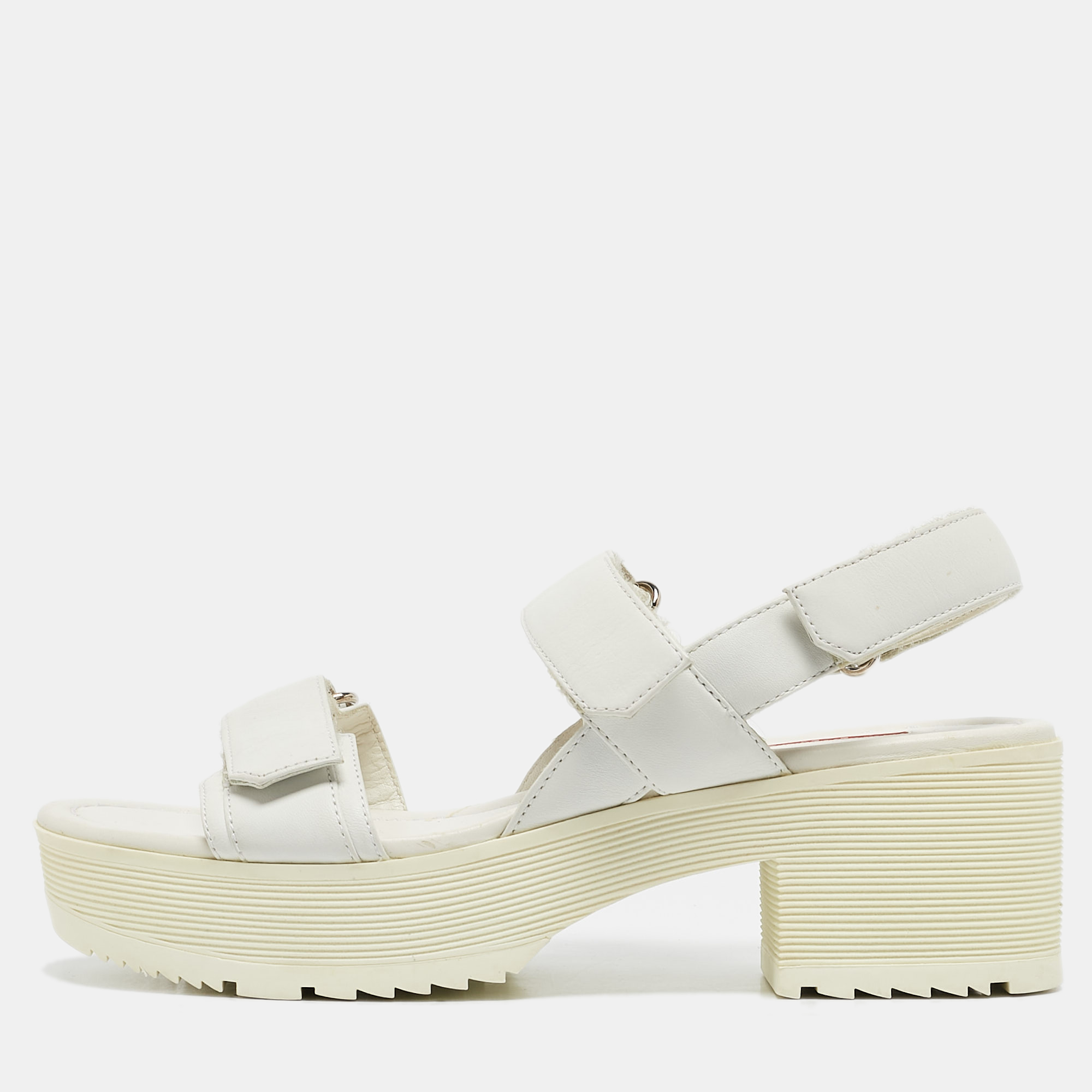 

Prada White Leather Slingback Platform Sandals Size