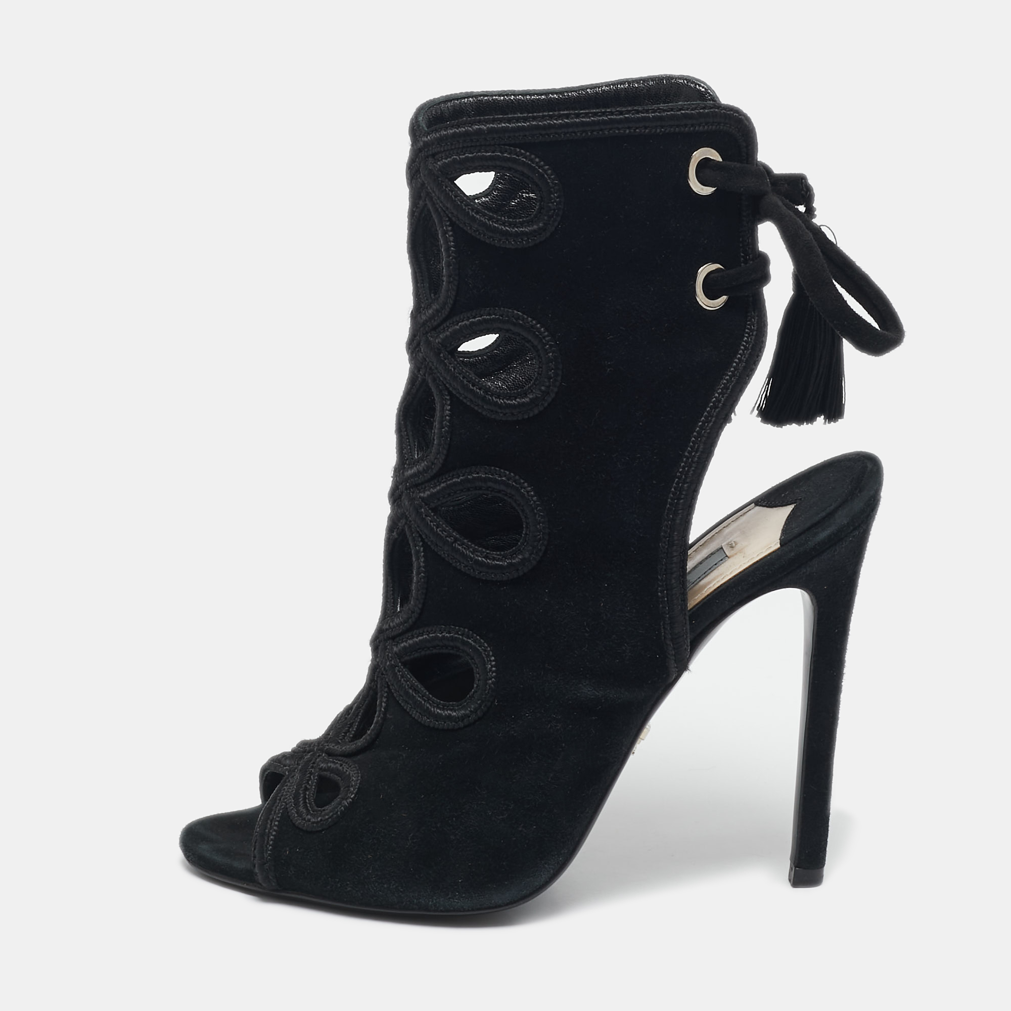 

Prada Black Suede Sexy Thing Ankle Tie Sandals Size