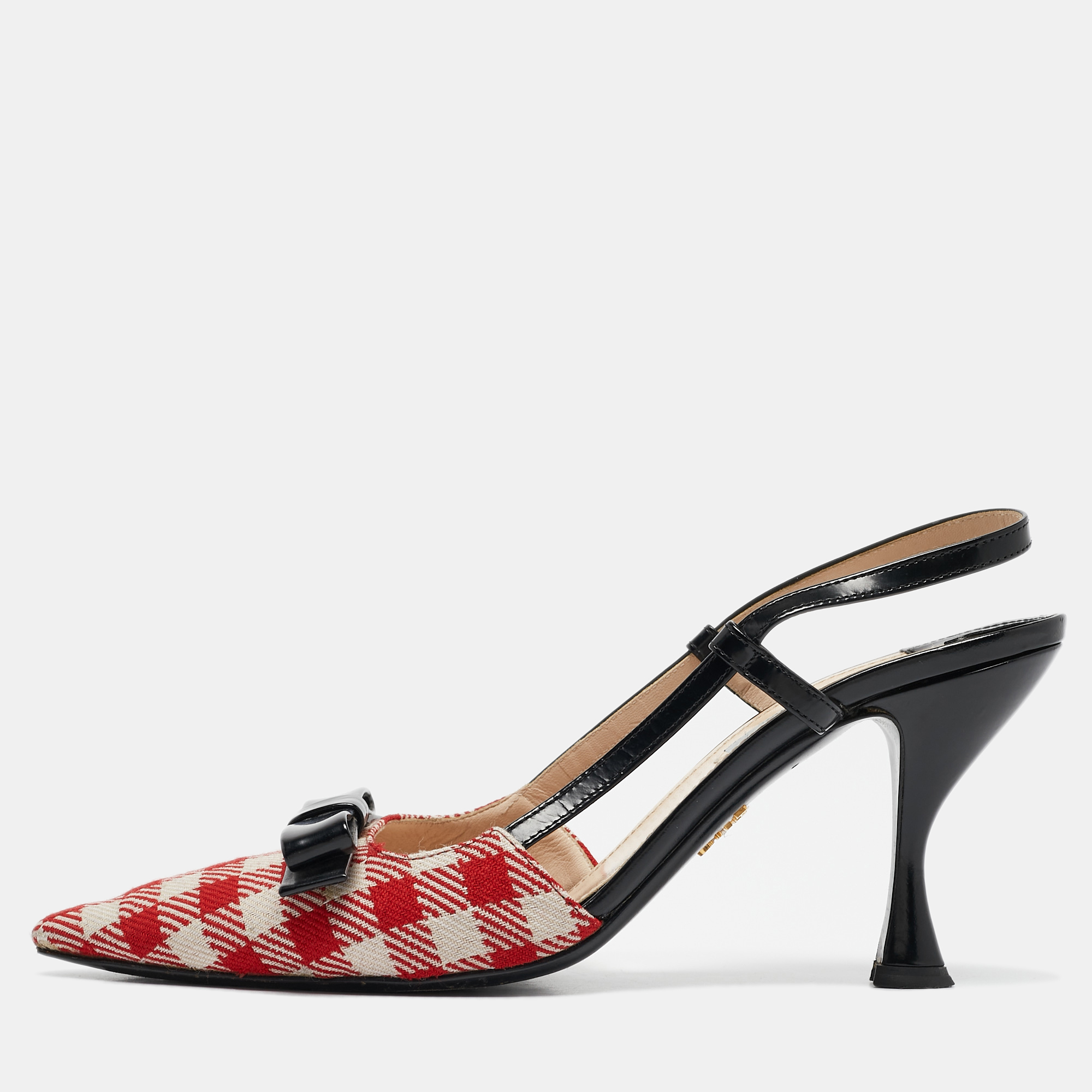 

Prada Red/Black Fabric and Leather Bow Slingback Pumps Size