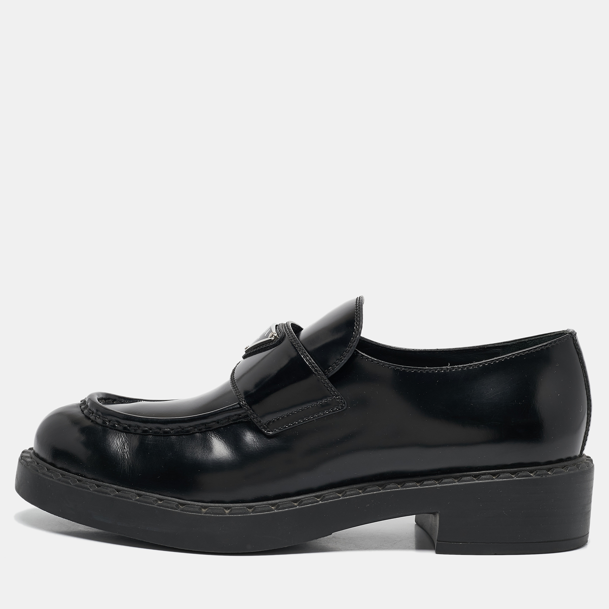 

Prada Black Brushed Leather Slip On Loafers Size