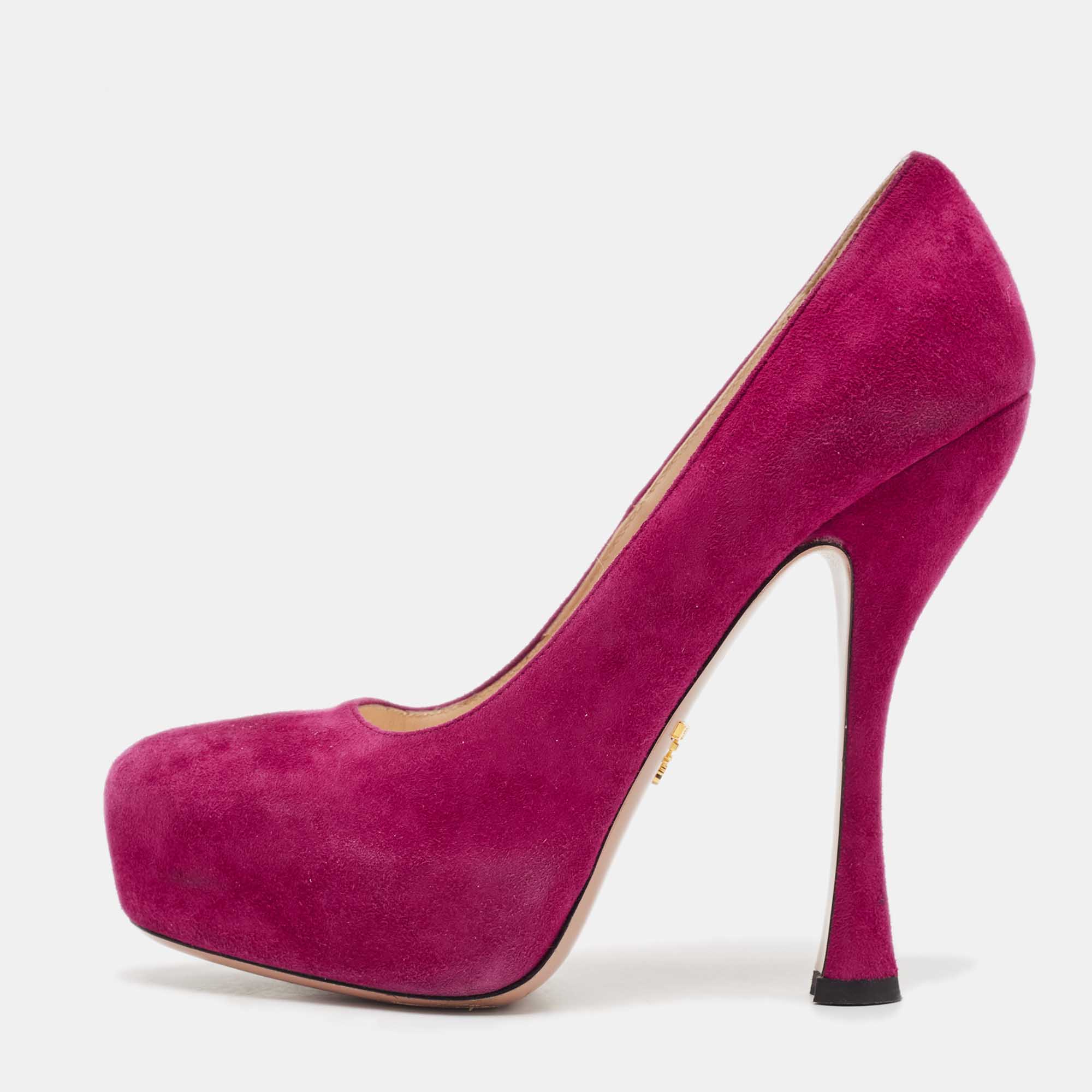 

Prada Magenta Suede Platform Pumps Size, Pink