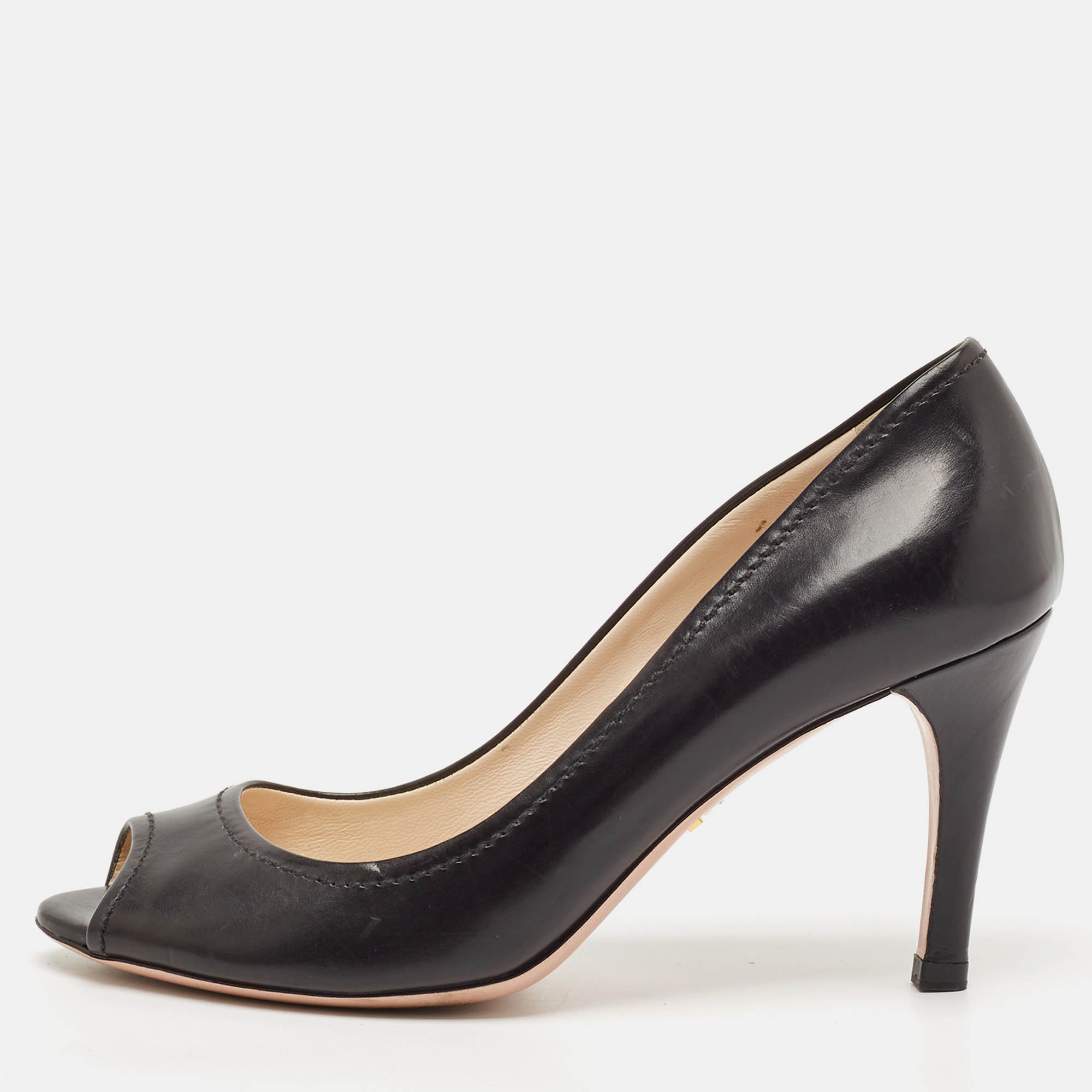 

Prada Black Saffiano Leather Peep Toe Pumps Size