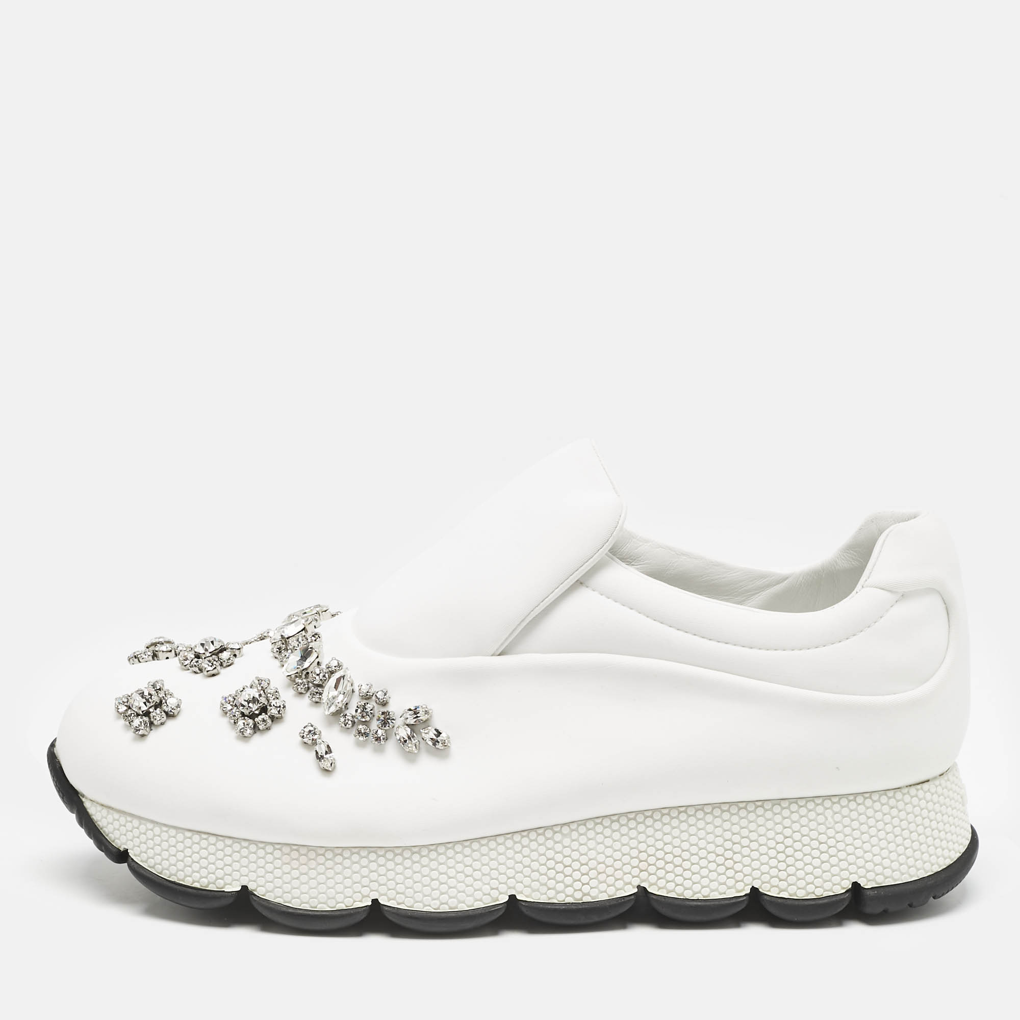 

Prada White Nylon Crystal Embellished Slip On Sneakers Size