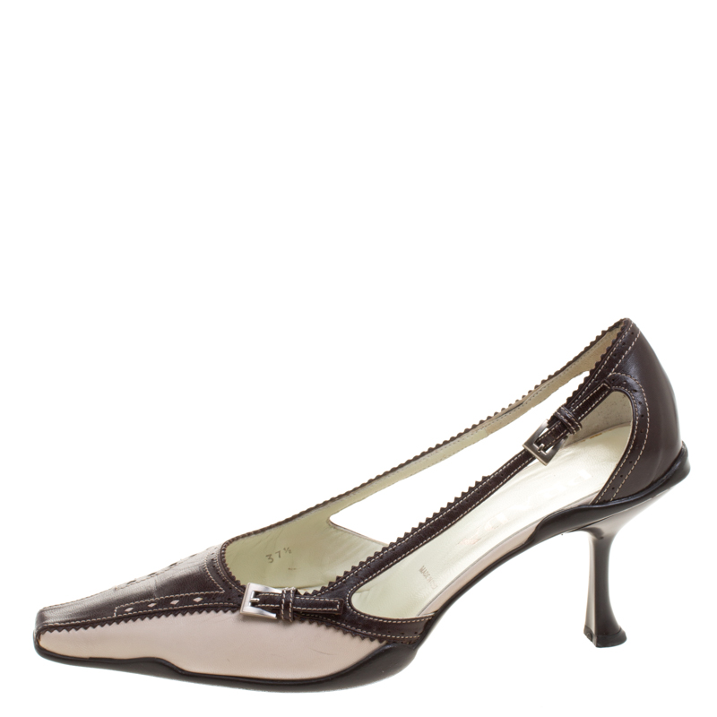 

Prada Two Tone Leather Pointed Toe Kitten Heel Pumps Size, Beige