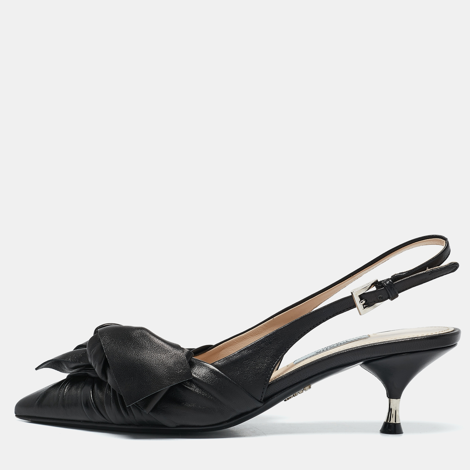 

Prada Black Pleated Leather Slingback Pumps Size