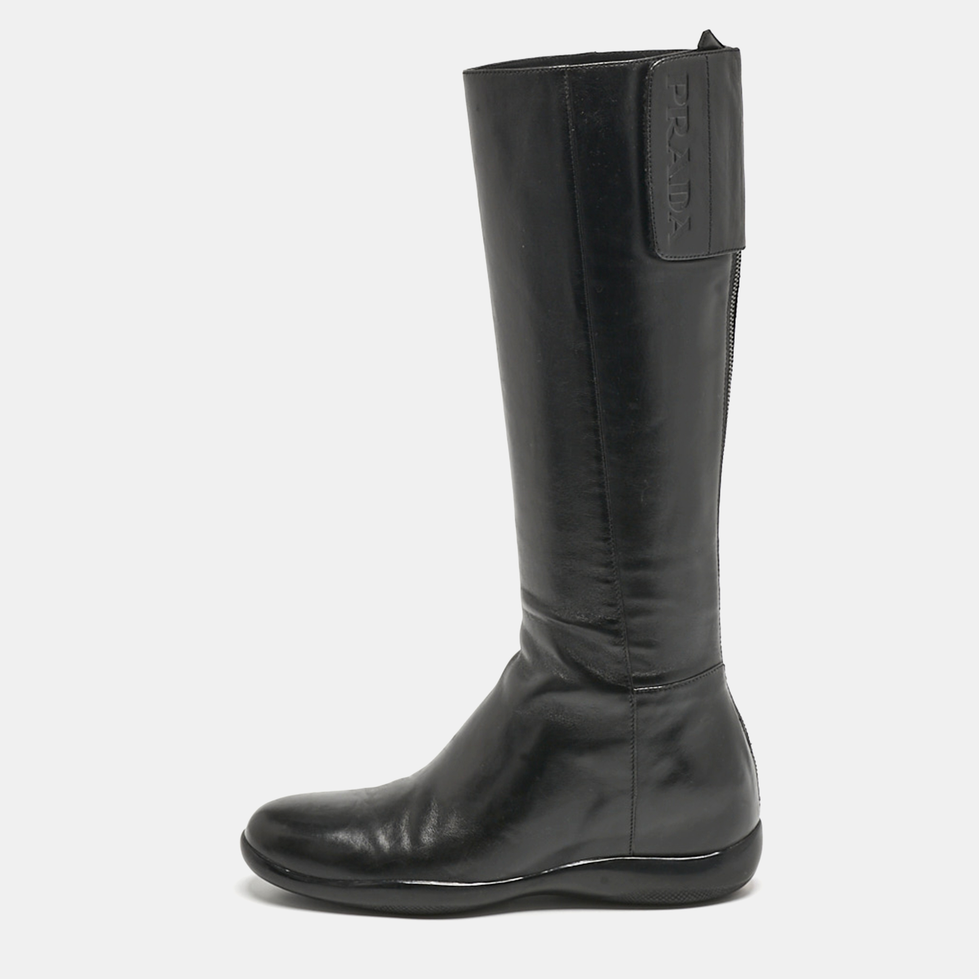 

Prada Black Leather Knee Length Boots Size