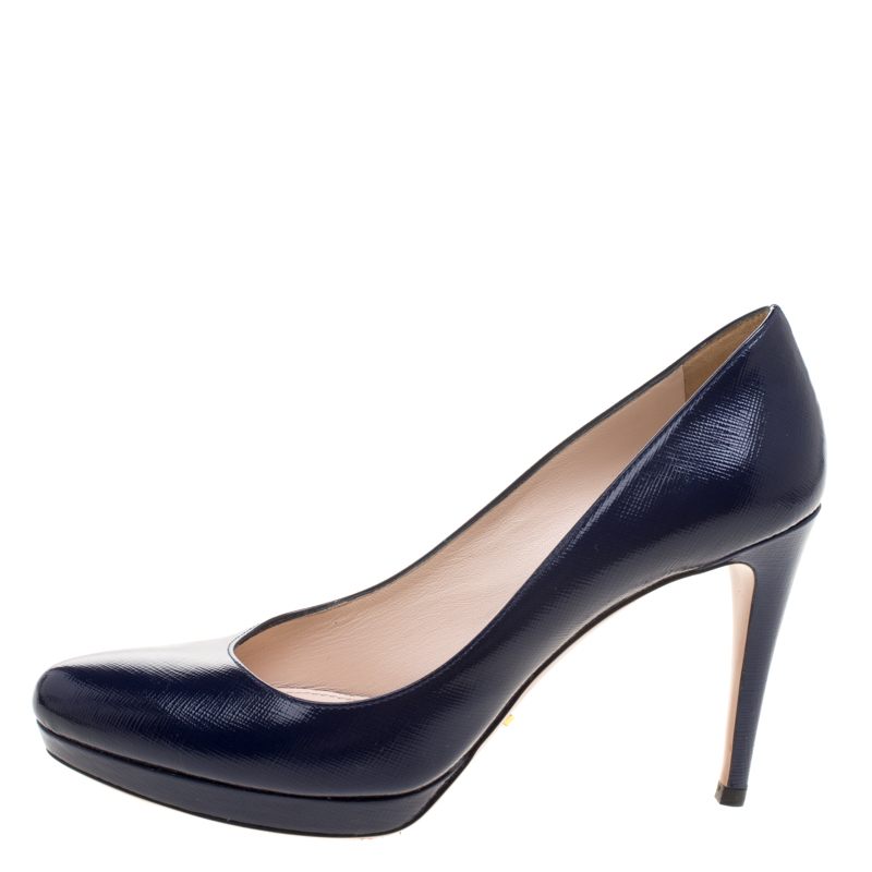 

Prada Blue Saffiano Leather Platform Pumps Size