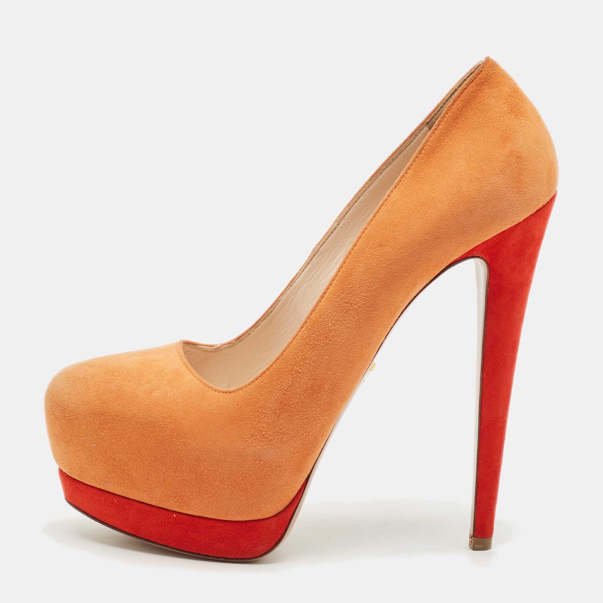 

Prada Orange/Red Suede Platform Pumps Size