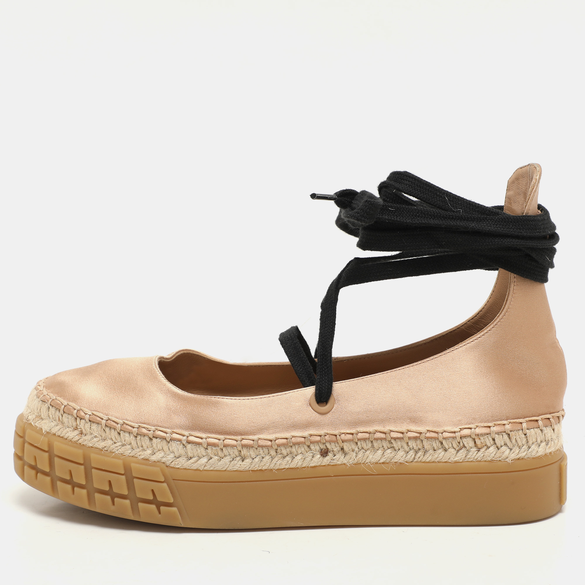 

Prada Metallic Beige Satin Tyre-Sole Espadrille Size 36.5