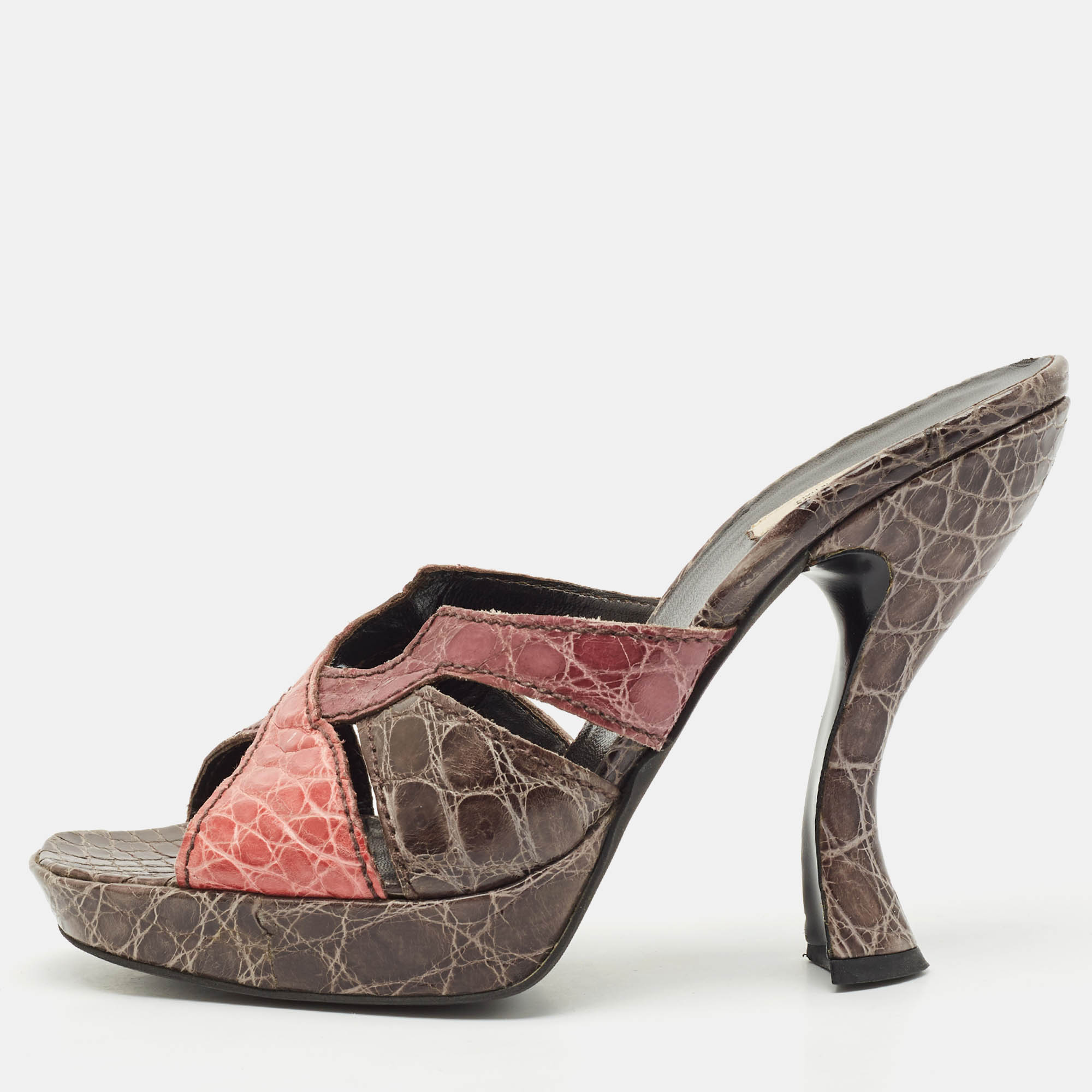 

Prada Multicolor Crocodile Cut Out Slide Sandals Size