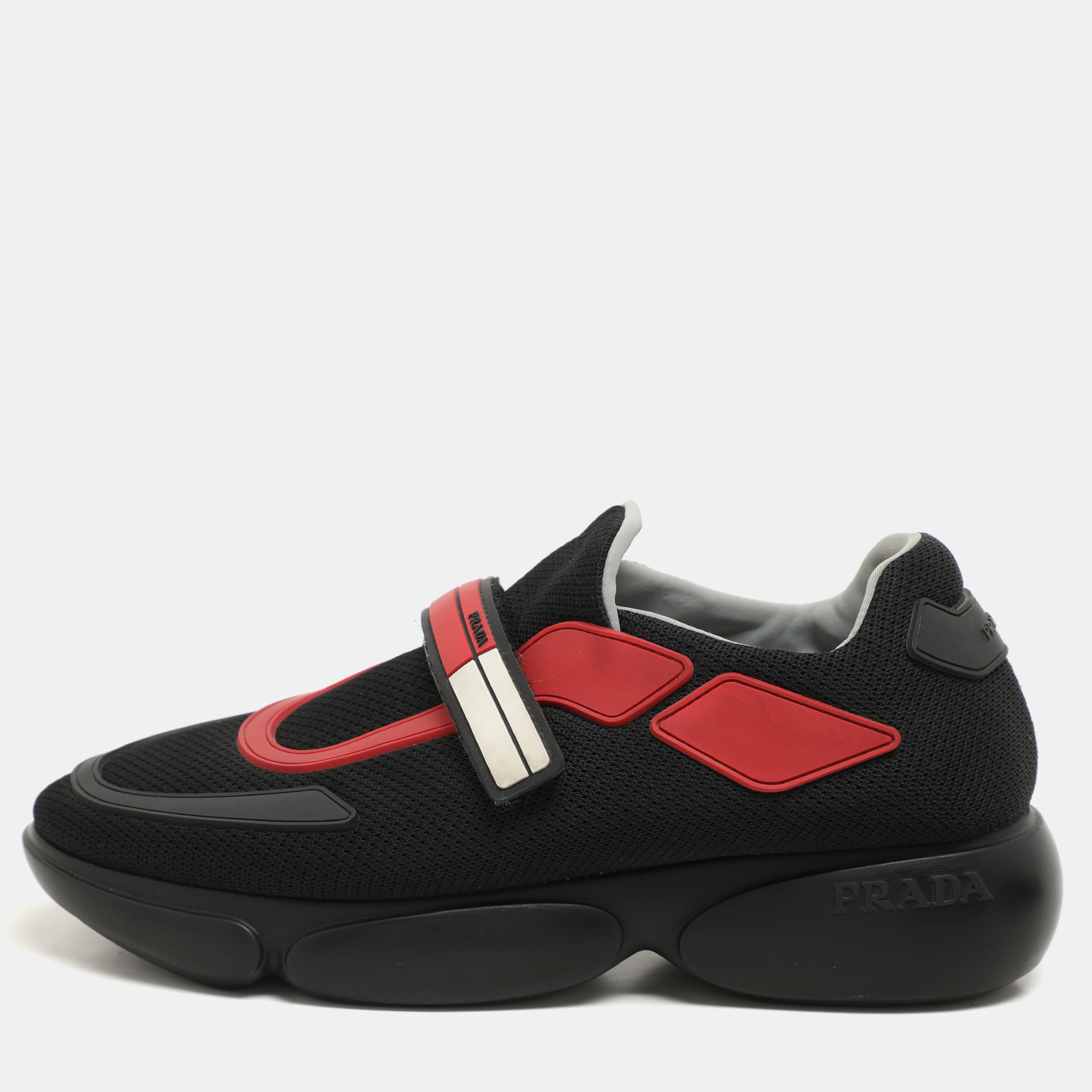 

Prada Black/Red Knit Fabric Cloudbust Sneakers Size