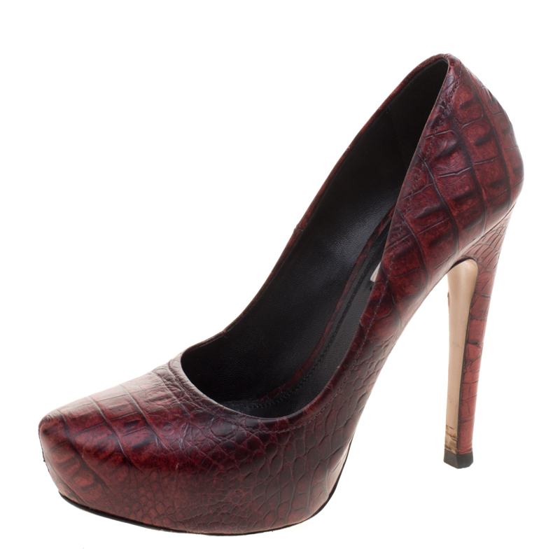 Prada Brick Red Croc Embossed Leather Pumps Size 36 Prada | TLC