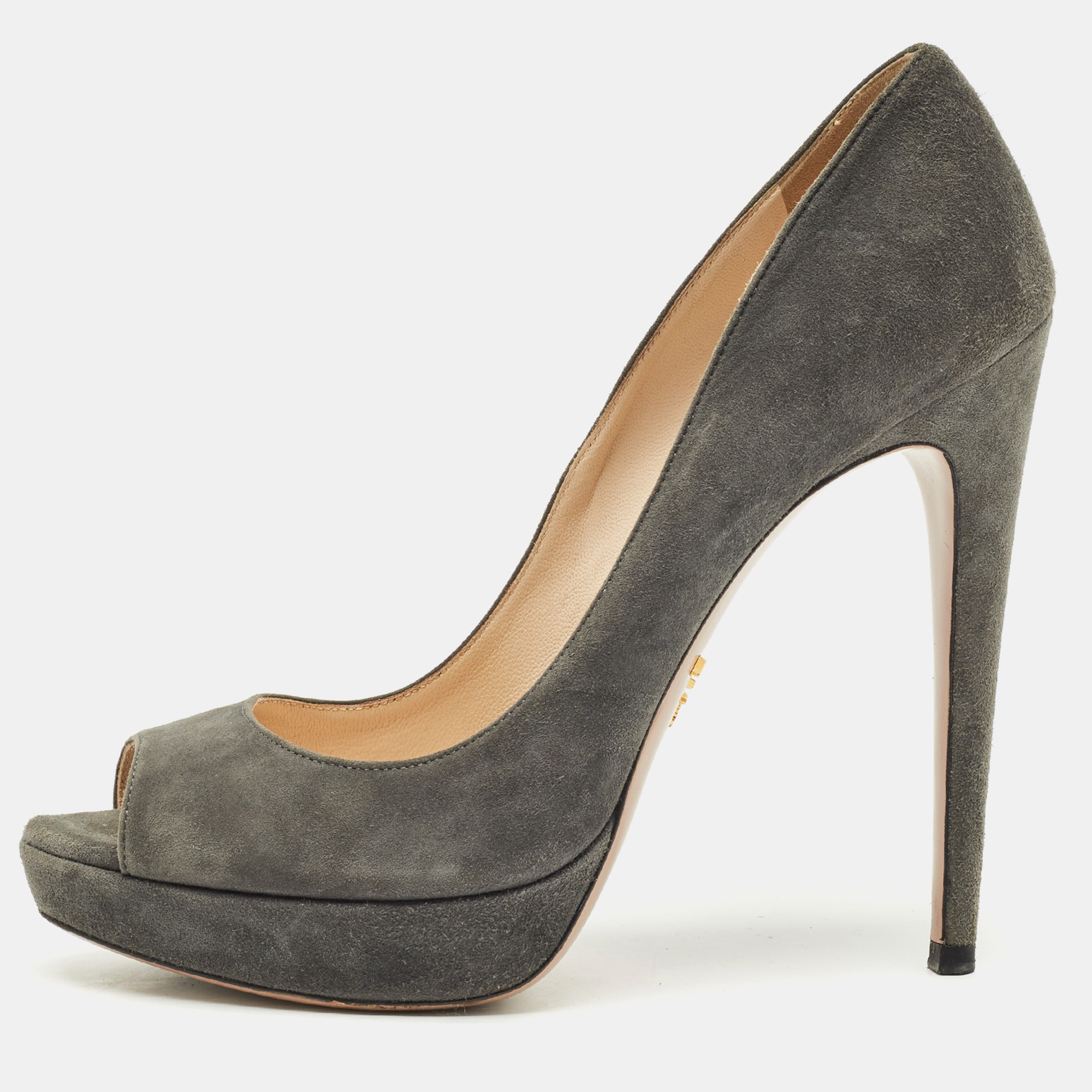 

Prada Grey Suede Peep Toe Pumps Size