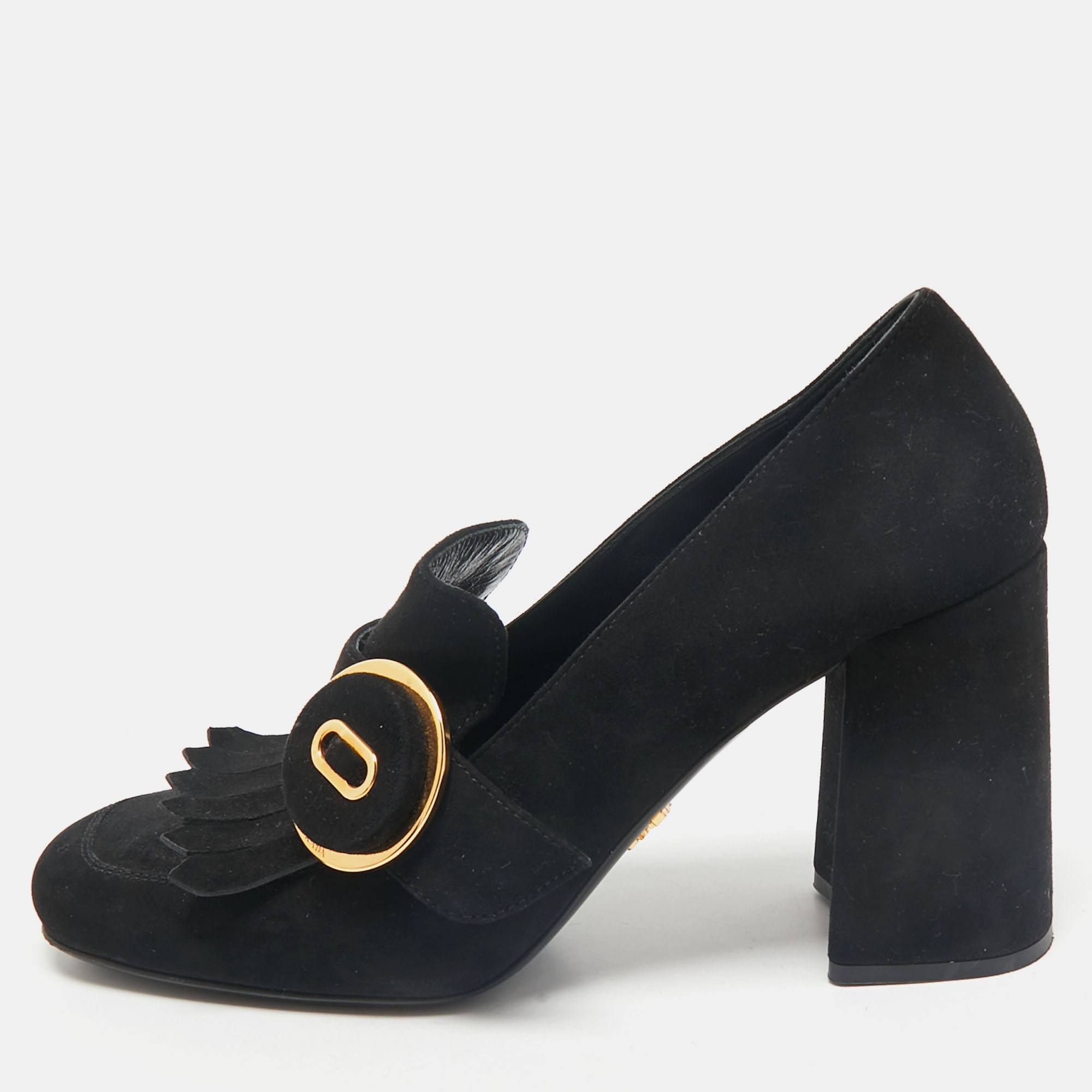 

Prada Black Suede Fringe Pumps Size
