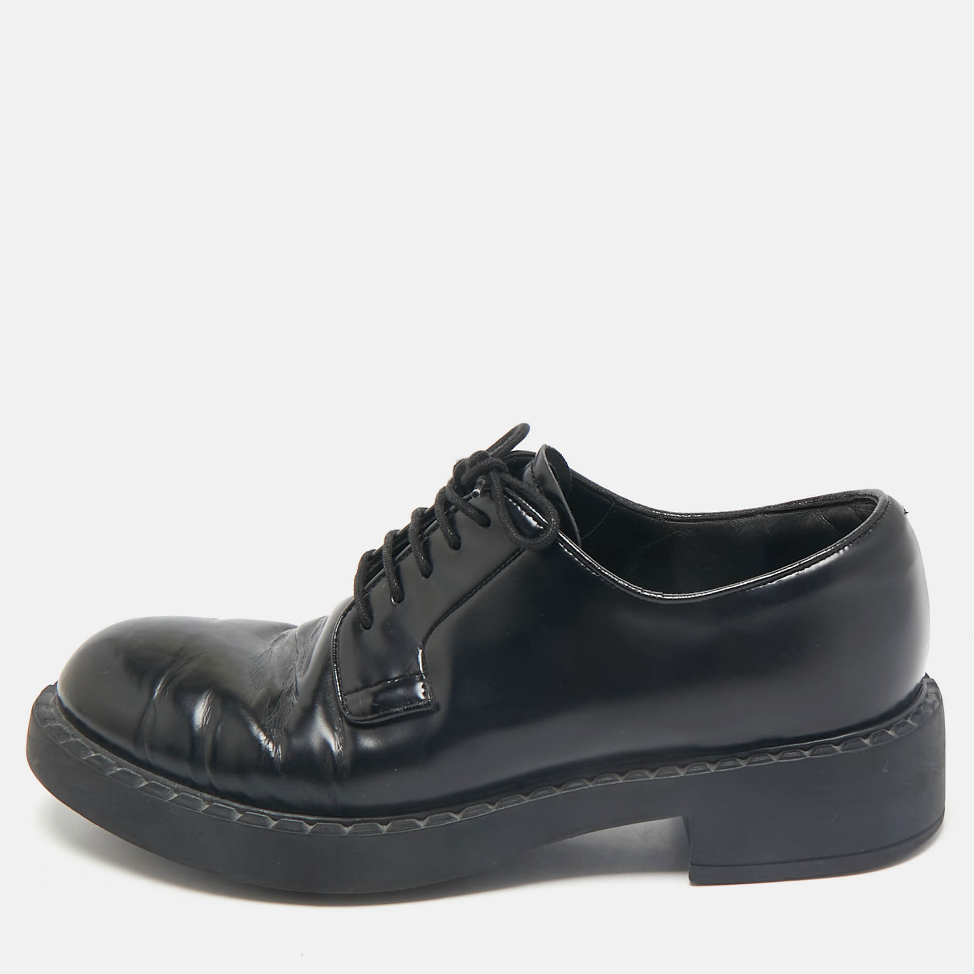 

Prada Black Leather Lace Up Derby Shoes Size