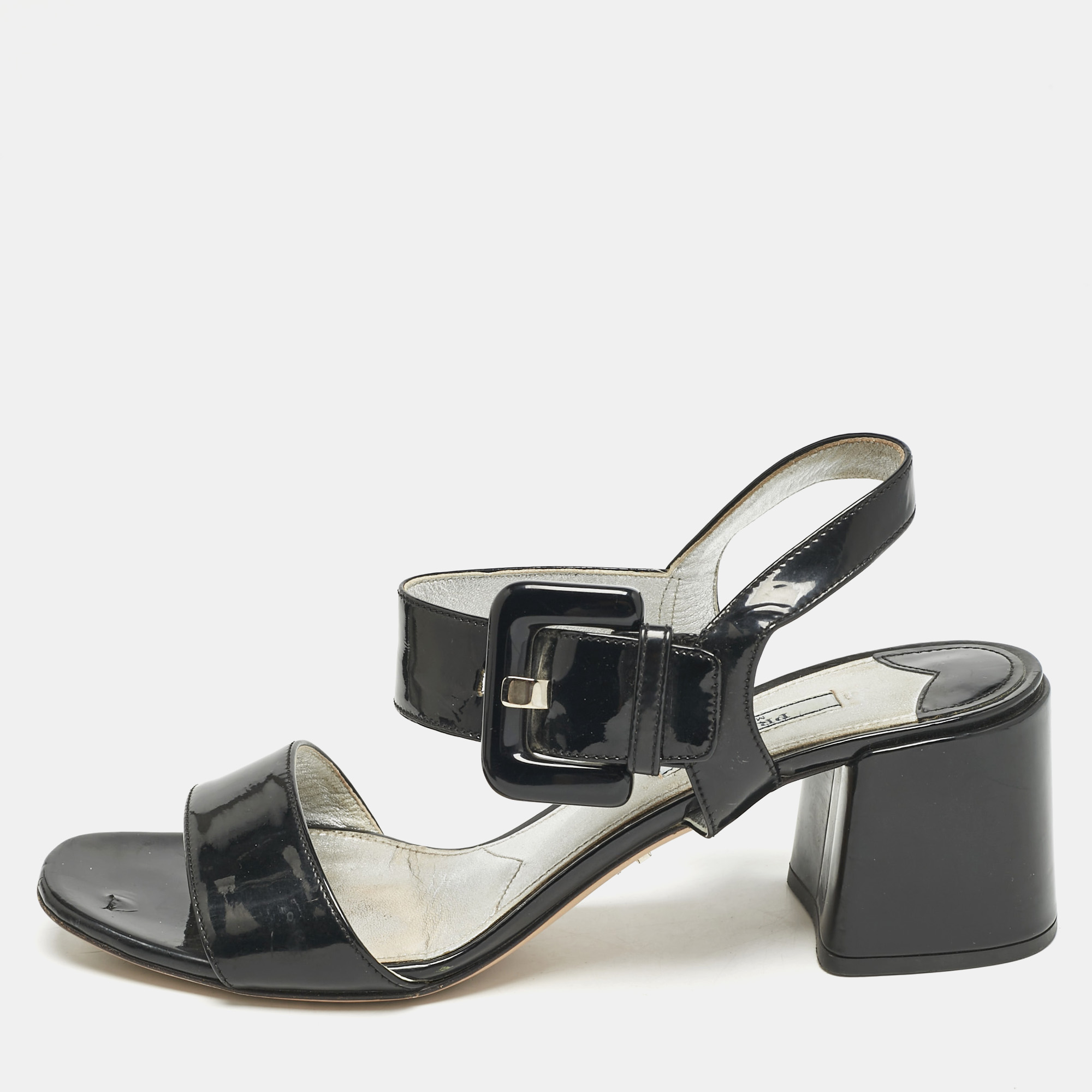

Prada Black Patent Leather Ankle Strap Sandals Size