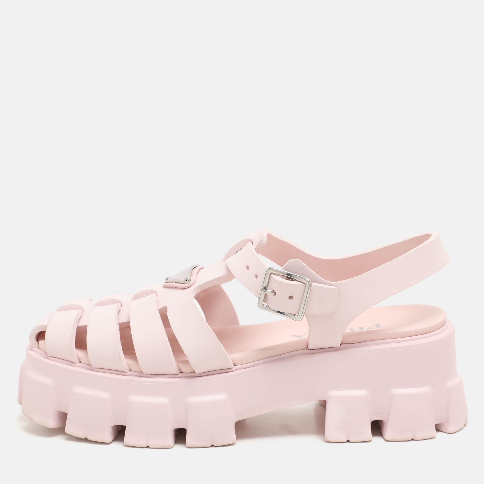 

Prada Pink Rubber Monolith Slingback Sandals Size