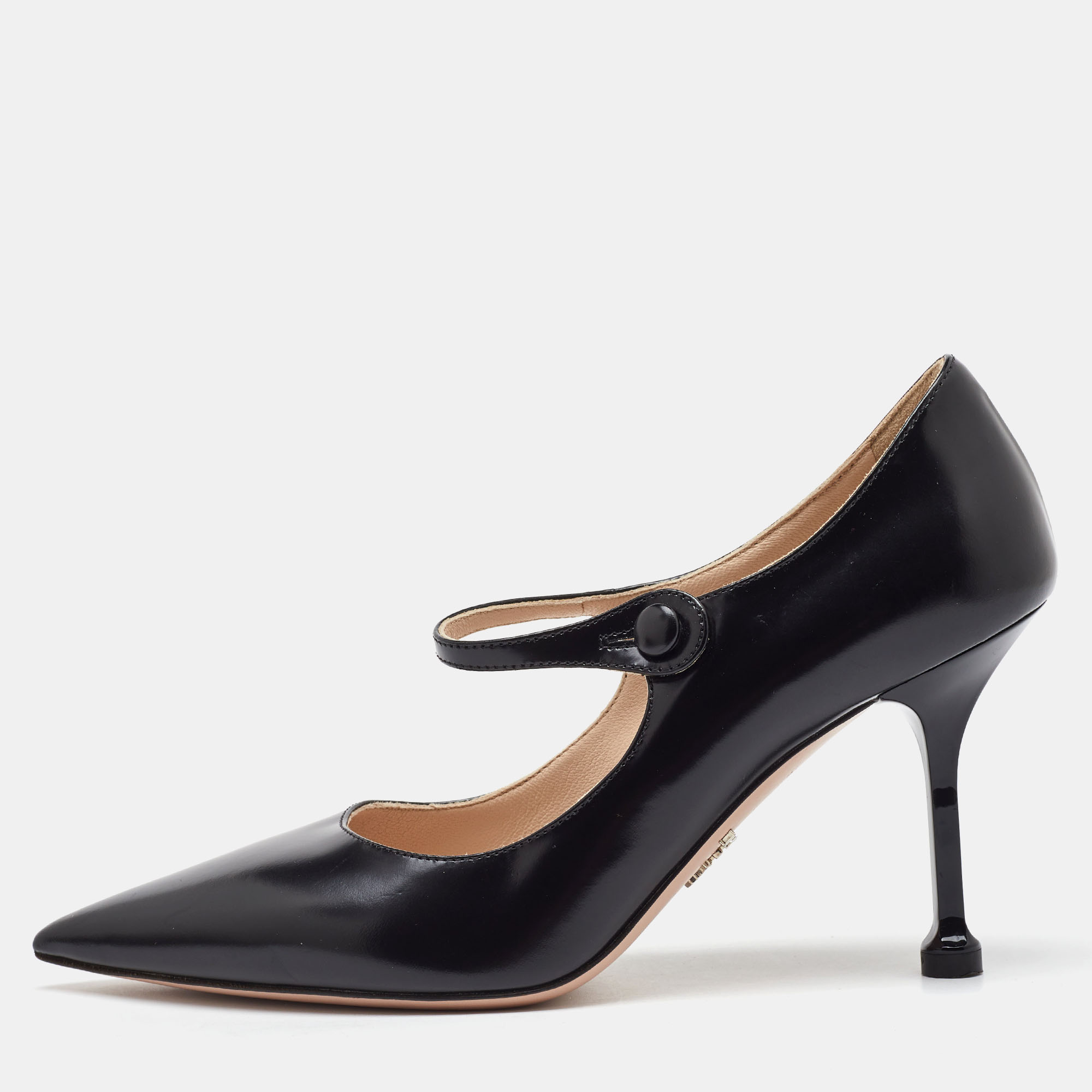 

Prada Black Leather Pointed Toe Mary Jane Pumps Size