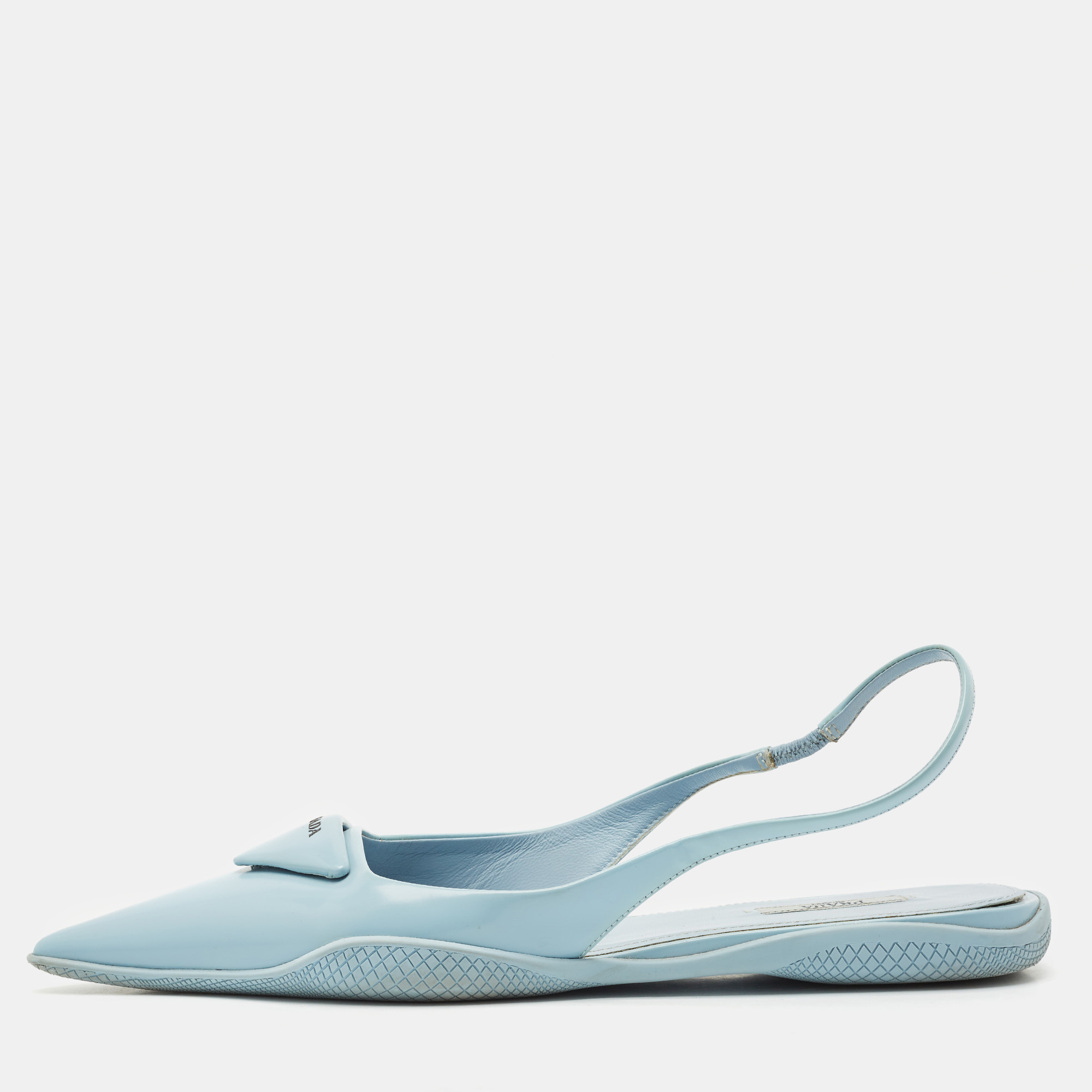 

Prada Blue Brushed Leather Slingback Flats Size