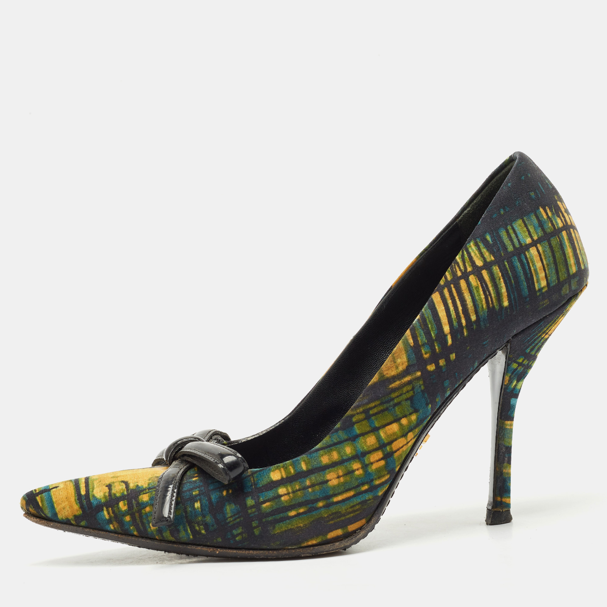 

Prada Multicolor Fabric Bow Pointed Toe Pumps Size