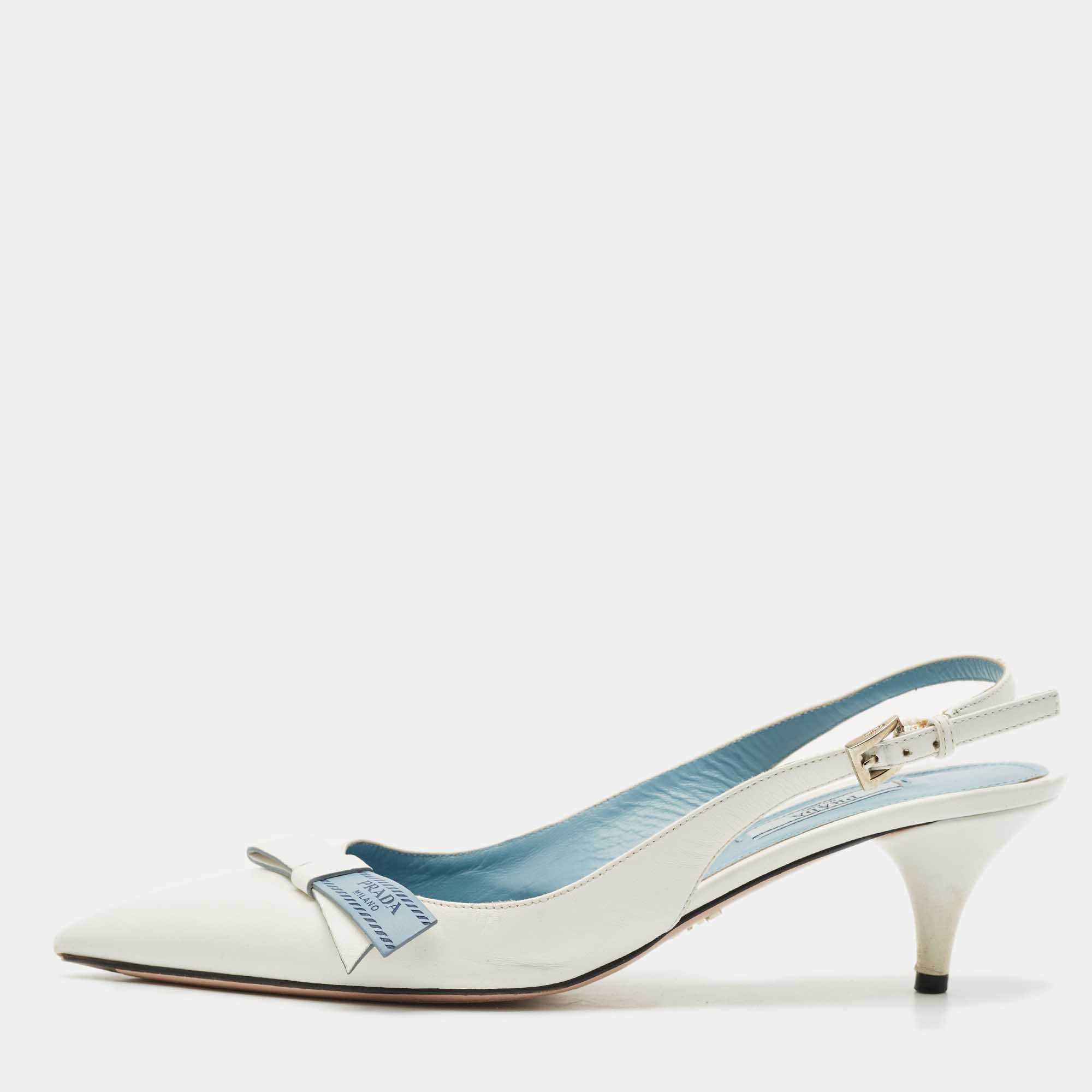 

Prada White Leather Bow Slingback Pumps Size