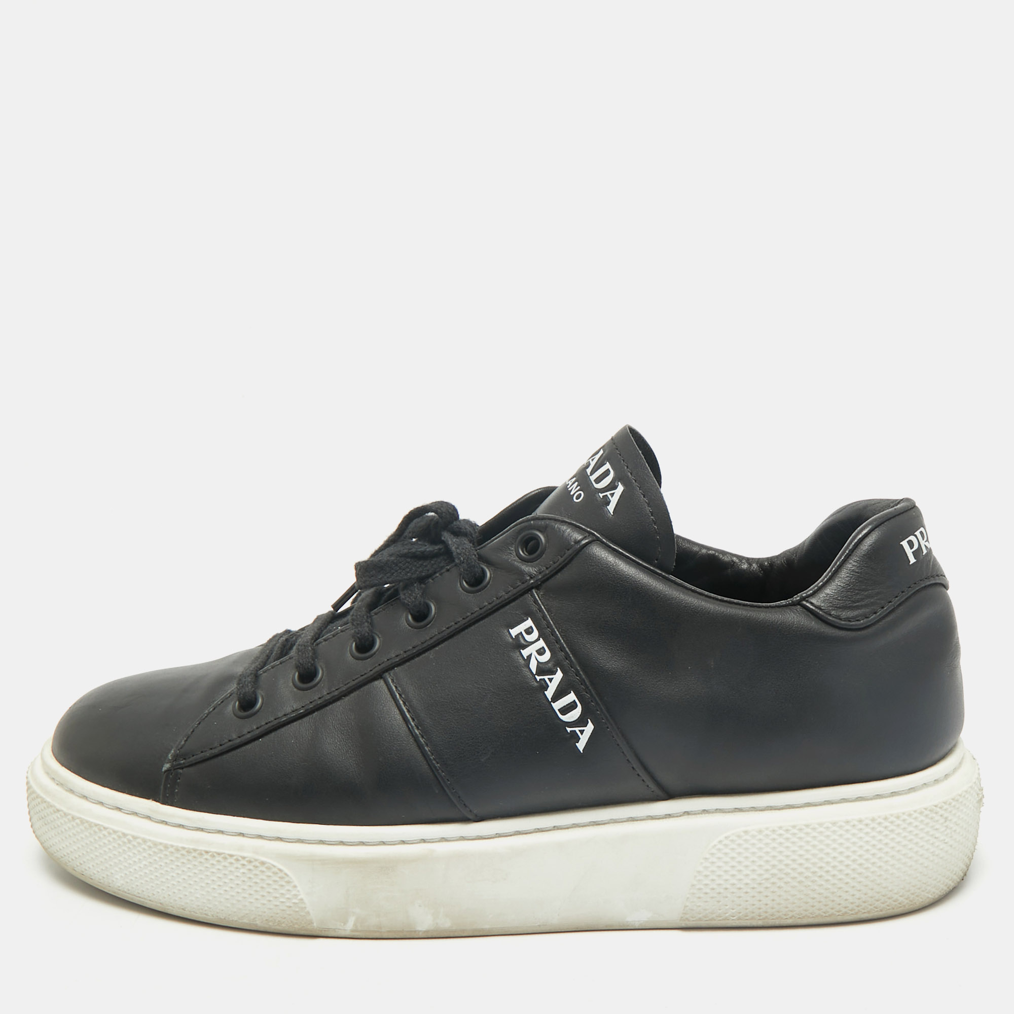 

Prada Black Leather Low Top Sneakers Size