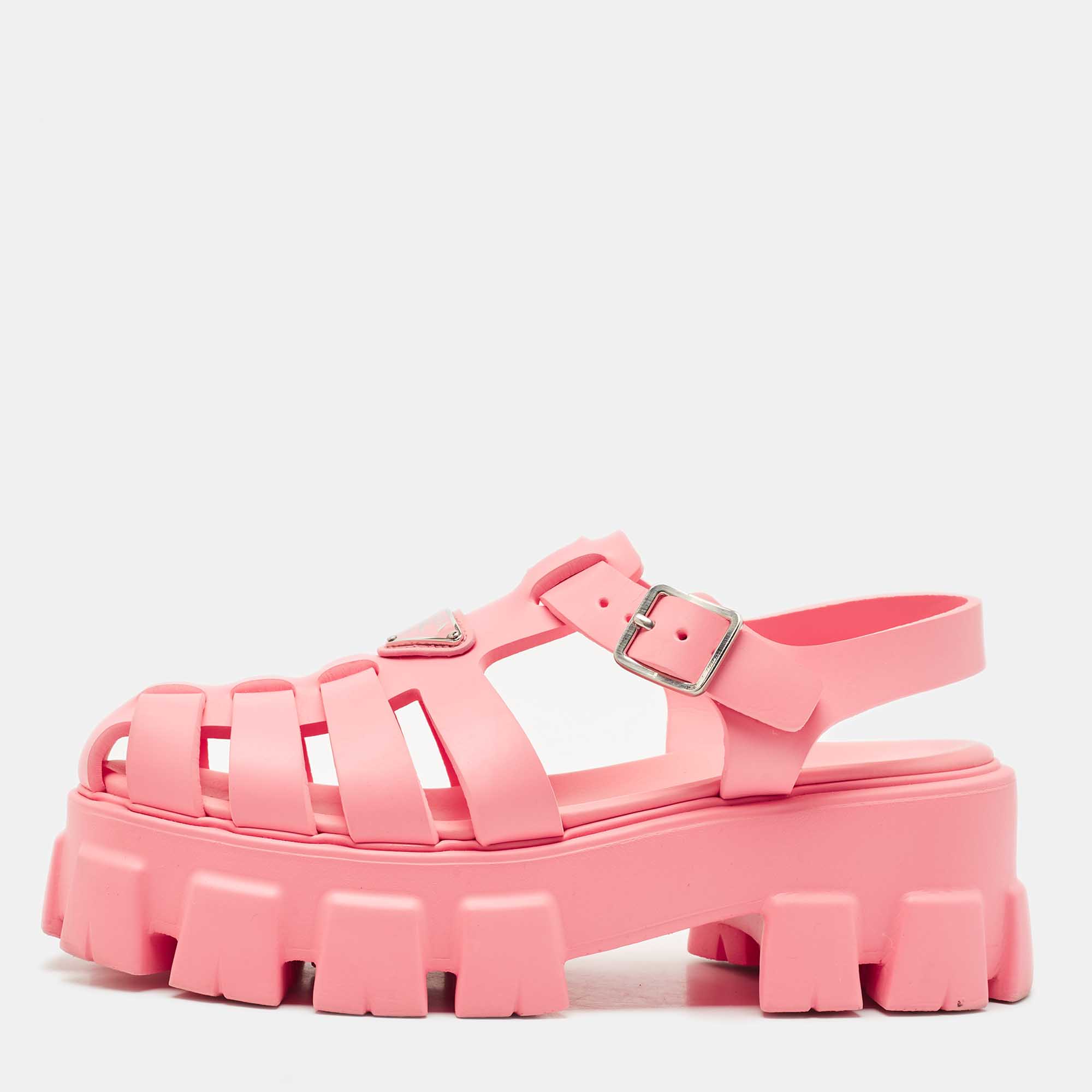 

Prada Pink Rubber Monolith Platform Sandals Size